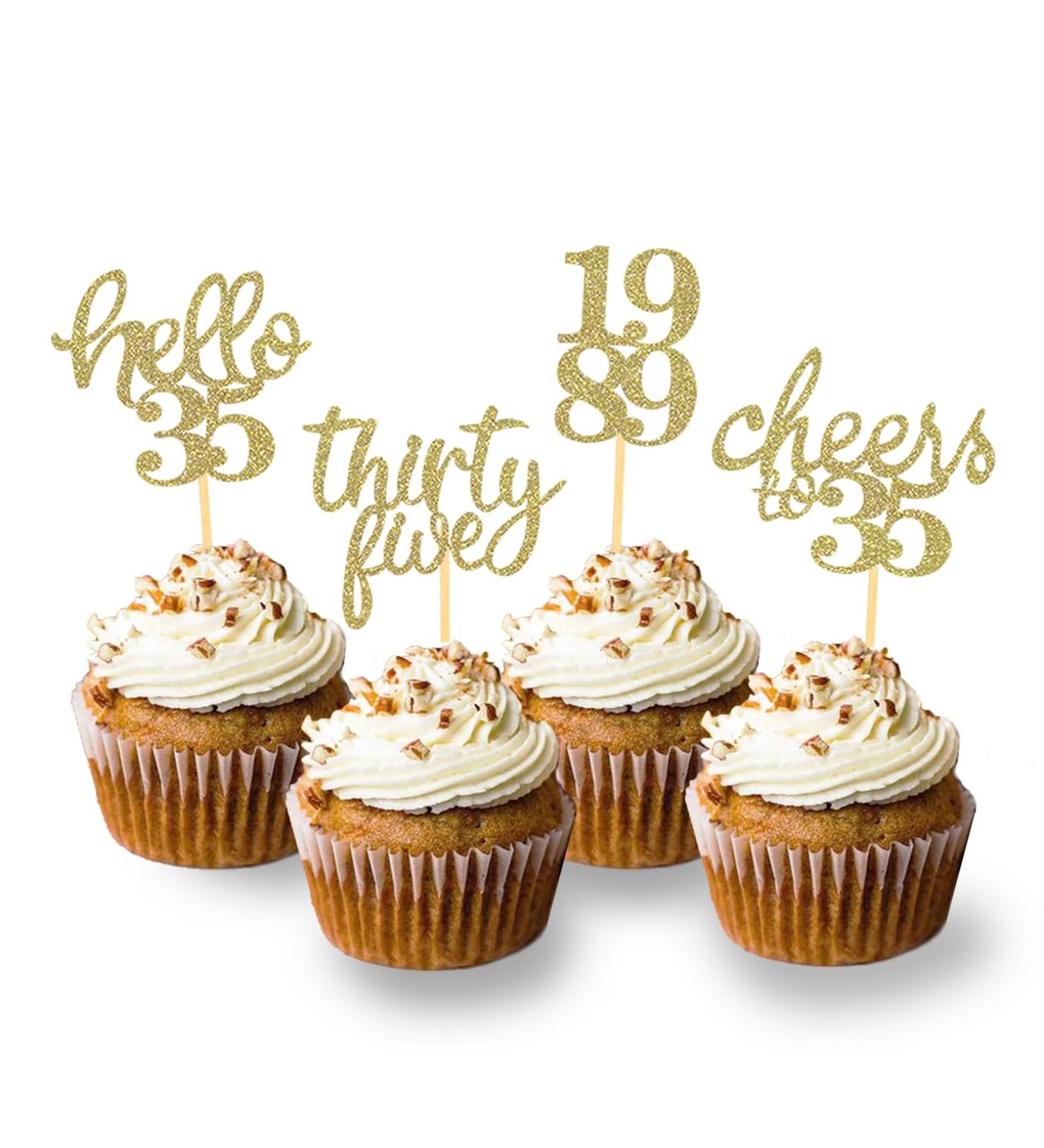 24Pcs Glitter 35th Birthday Cupcake Toppers Hello 35th Birthday Cake Topper- 35th Birthday Decorations for Celebrating Thirty-Five Years Old Birthday Party (Gold) - Buy Online on SooperMarket.com