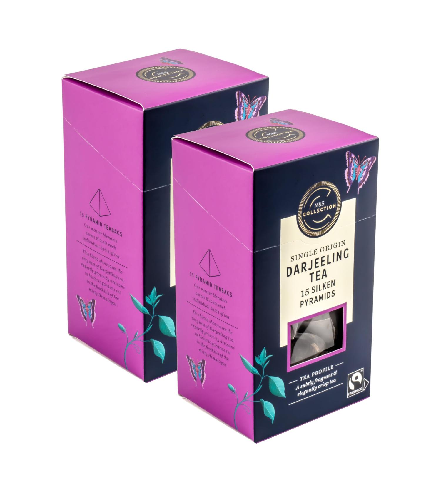 M&S Collection Single Origin Darjeeling Silken Pyramid Teabags Compostable - Set of 30 Bags (2 x 15)