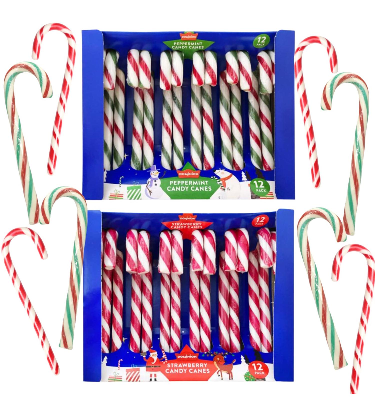 Candy Canes 24 Pcs - Peppermint and Strawberry Flavours - Individually Wrapped Ideal for Christmas Birthday Halloween Easter Party Favours and Stocking Fillers - Buy Online on SooperMarket.com