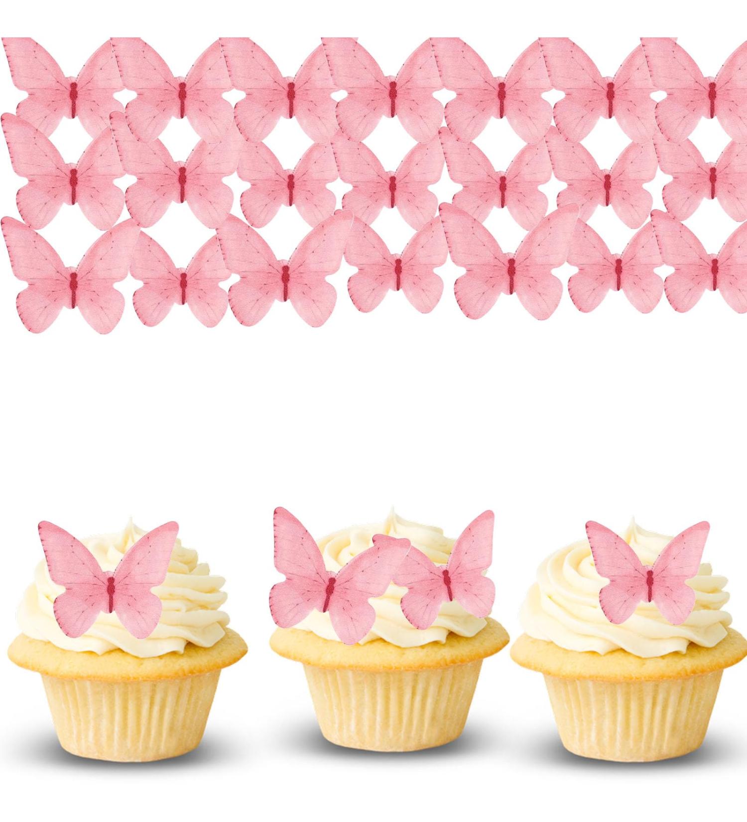 48 Edible Pink Butterflies - Alegre Butterflies TorteDeco | Cake & Cupcake Toppers for Weddings & Baby Showers - Buy Online on SooperMarket.com