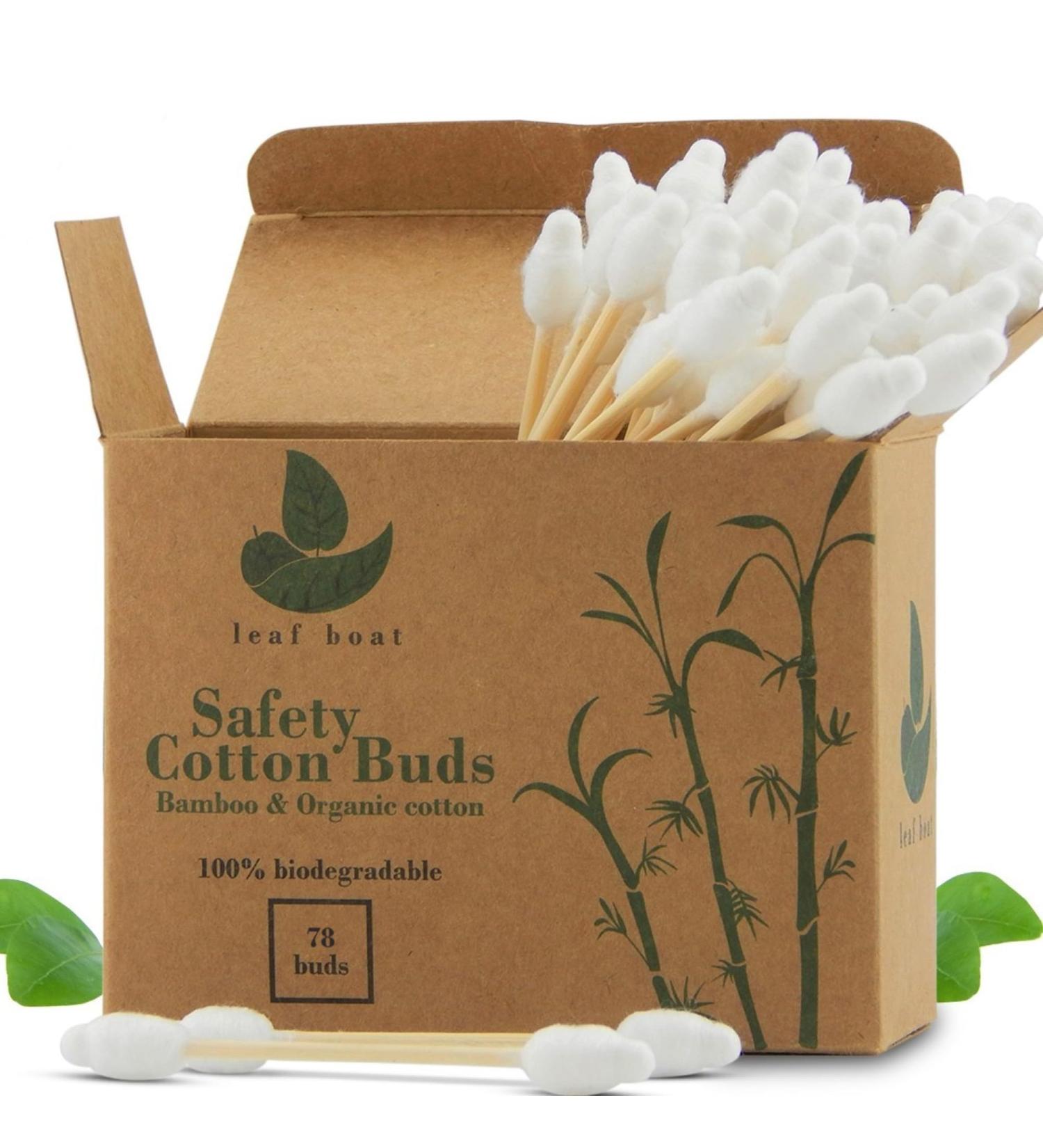 LEAF BOAT Biodegradable Cotton Buds 78 Pieces | Eco-Friendly Vegan Ear & Makeup Cleaning | GOTS Certified | Recycled Packaging | Plastic-Free - Buy Online on SooperMarket.com