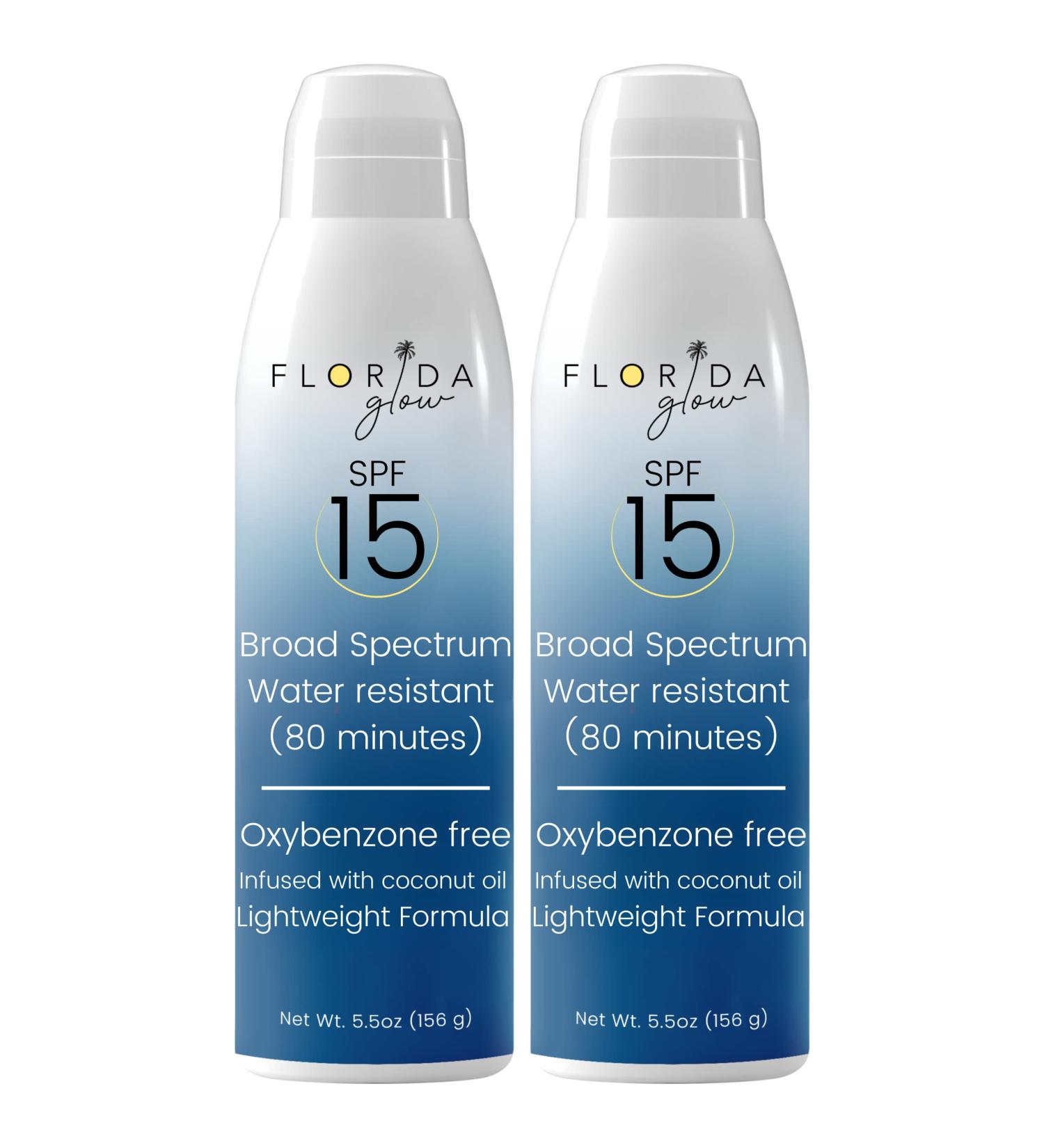 Florida Glow Coconut Scented SPF 15 Spray Sunscreen 2-Pack | Lightweight & Quick Drying | Broad Spectrum UVA/UVB Protection | Oxybenzone & Octinoxate Free - Buy Online on SooperMarket.com