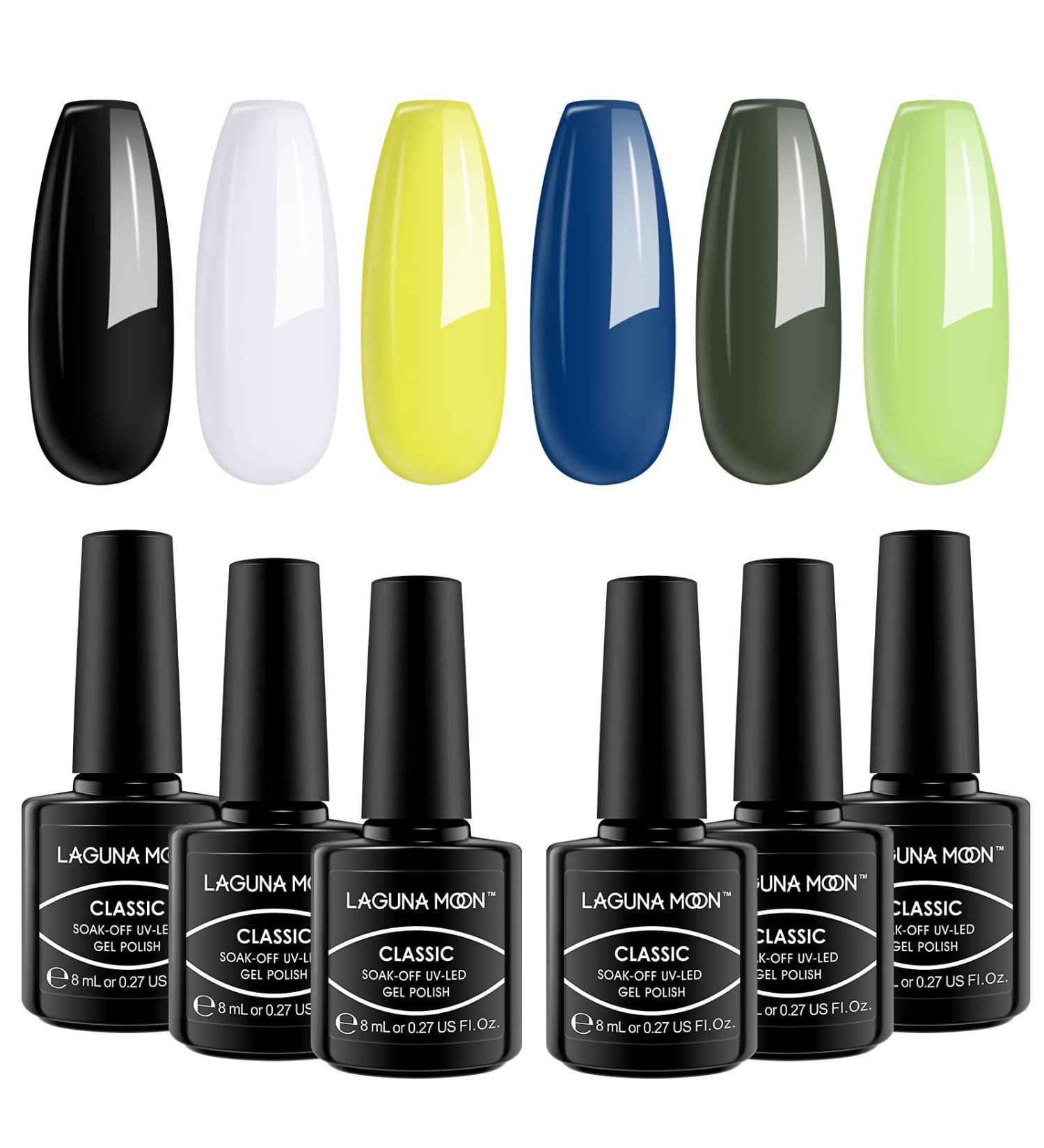 LagunaMoon Neon Gel Nail Polish Set - 6 Vibrant Colors for Salon-Quality DIY Nails - UV/LED Soak Off Lacquer Kit for Manicure & Pedicure - Greener Pastures Collection - Buy Online on SooperMarket.com