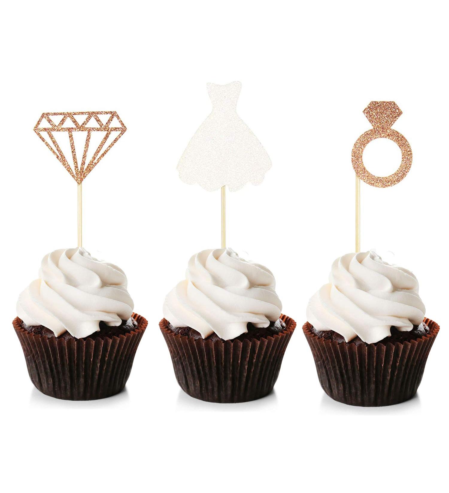 Unimall 24-Piece Glitter Bride Cupcake Toppers | Multicolored Wedding Dress Cake Decorations for Engagement & Bridal Shower - Buy Online on SooperMarket.com