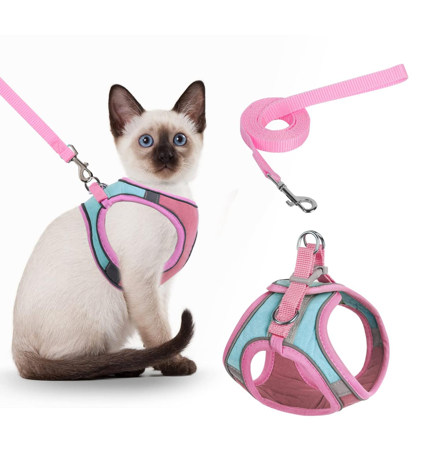 NiCoLa Escape-Proof Cat Harness Set | Reflective Strip | Adjustable Soft Harness for Small Cats (Pink&Green, S) - Buy Online on SooperMarket.com