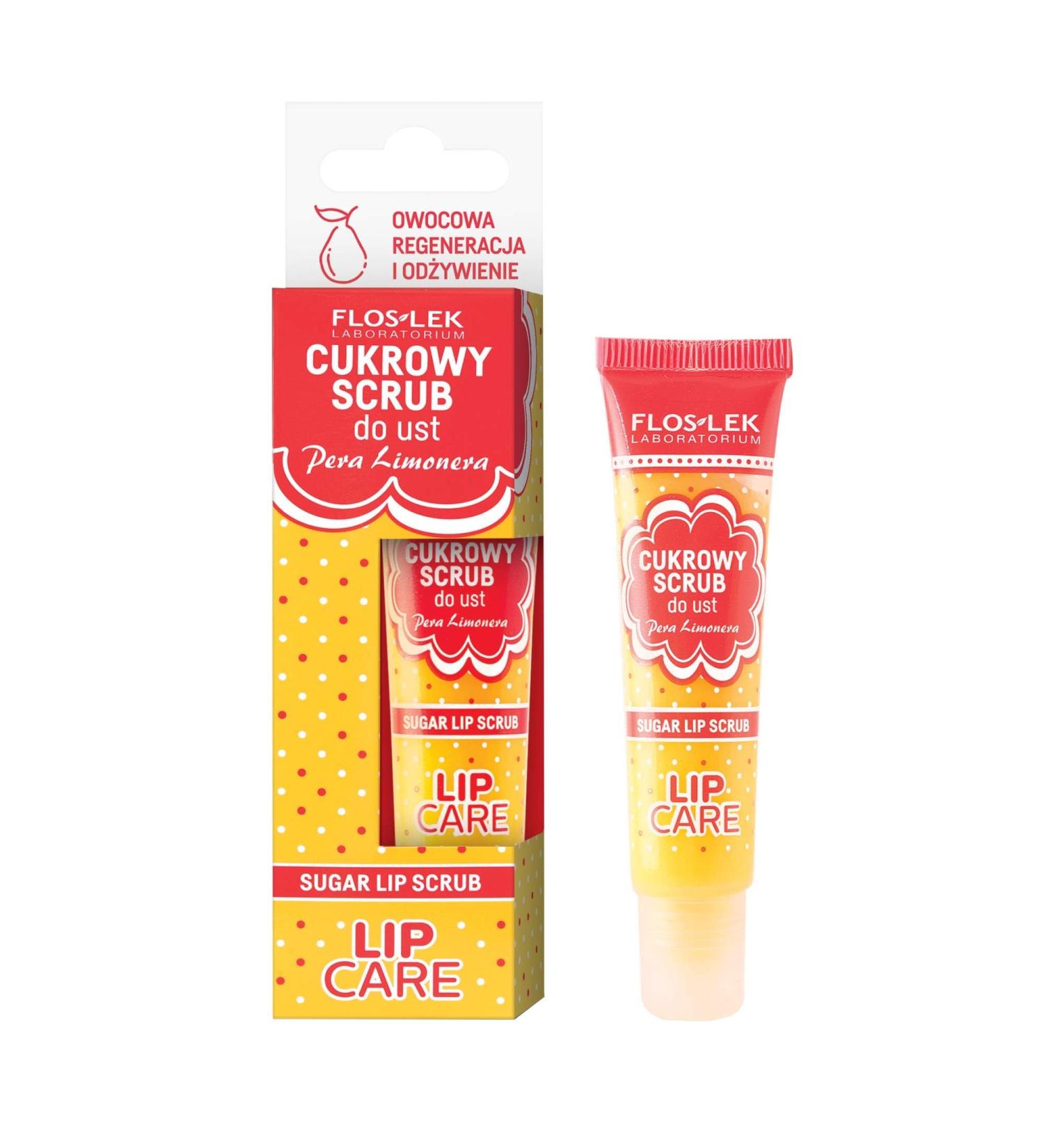 FLOSLEK Lip Scrub Pera Limonera - 14g | Natural Sugar Crystals | Beeswax & Shea Butter | Fruit Regeneration & Nutrition | Juicy Pear & Grape Flavor - Buy Online on SooperMarket.com