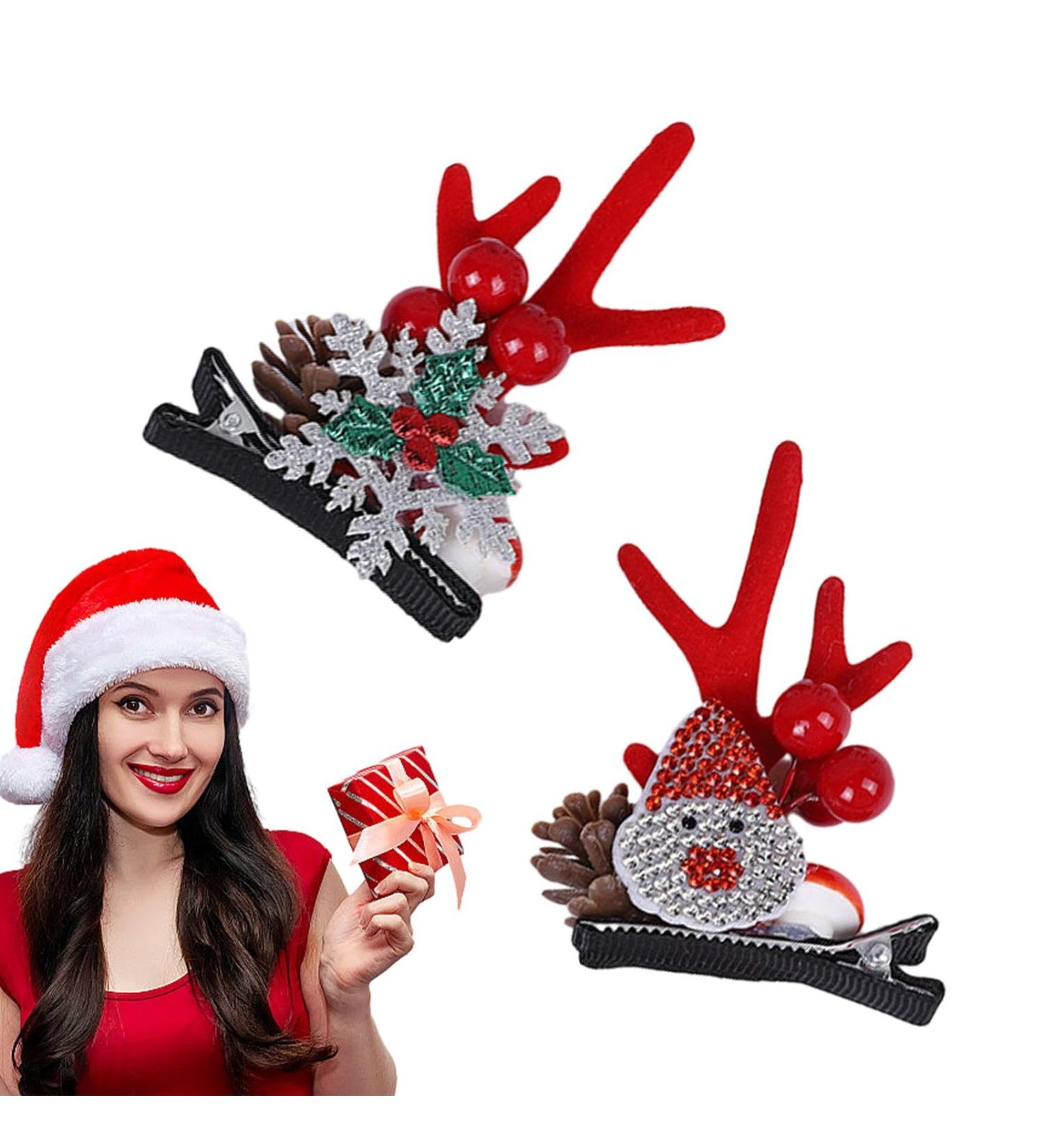 Christmas Antler Hair Clip - Santa Claus Reindeer Ears Barrettes | Portable Reindeer Antlers Ears Barrettes for Family Women Santa Claus red corner - Buy Online on SooperMarket.com