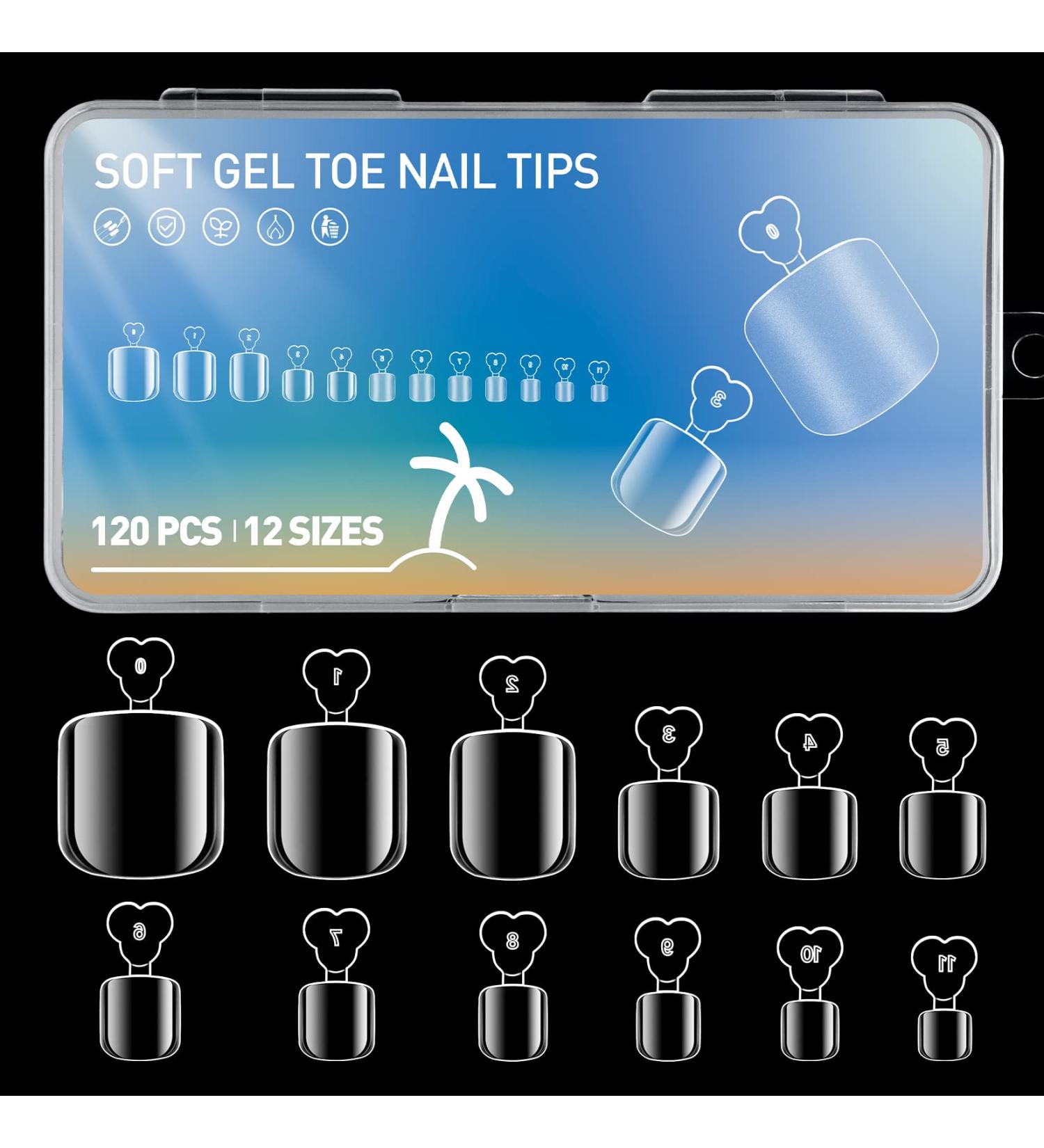 AORAEM 120PCS Soft Gel Full Cover Fake Toe Nail Tips - Clear Press On Toenails for Women, Nail Salons - 12 Sizes Acrylic Gel Nail Extensions - DIY Friendly - Buy Online on SooperMarket.com