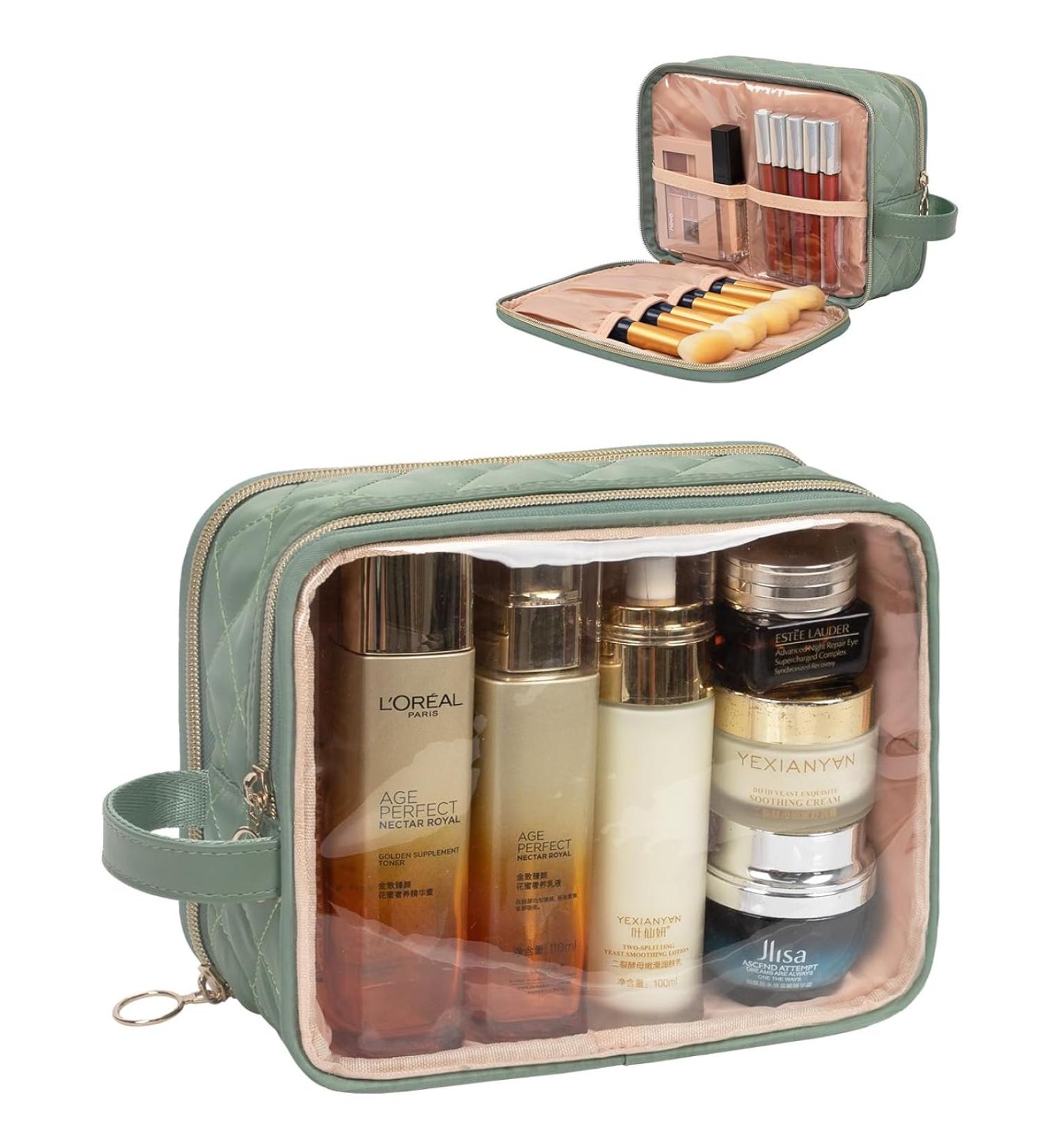 CUBETASTIC Makeup Bag  Portable Small Cosmetic with Handle Cute Clear Pouch with Makeup Brush - Green - Buy Online on SooperMarket.com