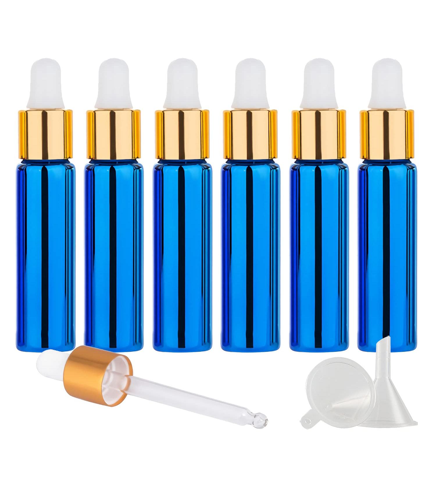 TIANZD 6 Pack 10ml Chrome Blue Dropper Bottles with Glass Pipette - Ideal for Essential Oils & Perfume - Gold Screw Cap - Buy Online on SooperMarket.com
