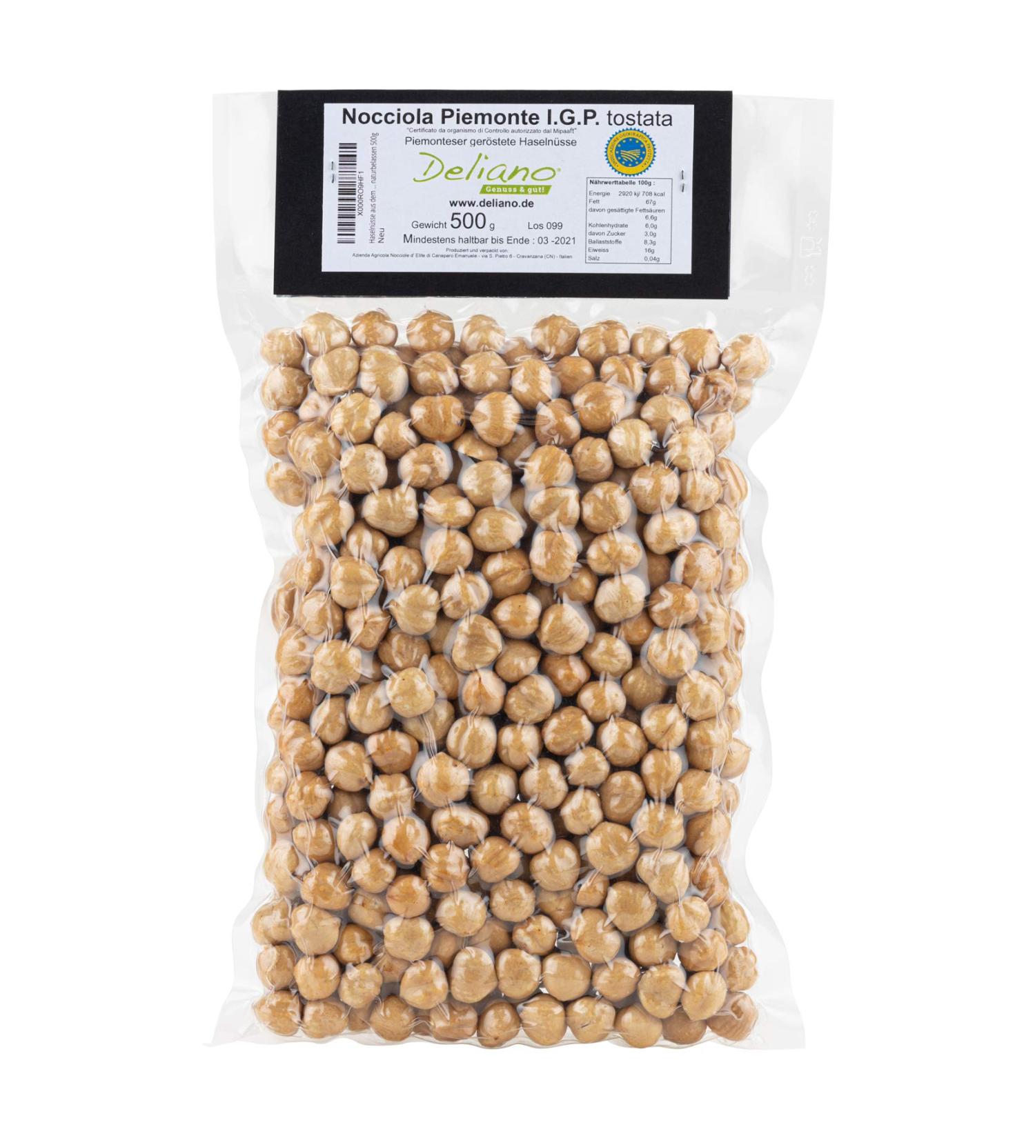 Deliano Roasted Hazelnuts IGP - Tonda Gentile Whole Shelled Nuts 500g | Chocolate 500g Pack | Premium International Shipping - Buy Online on SooperMarket.com