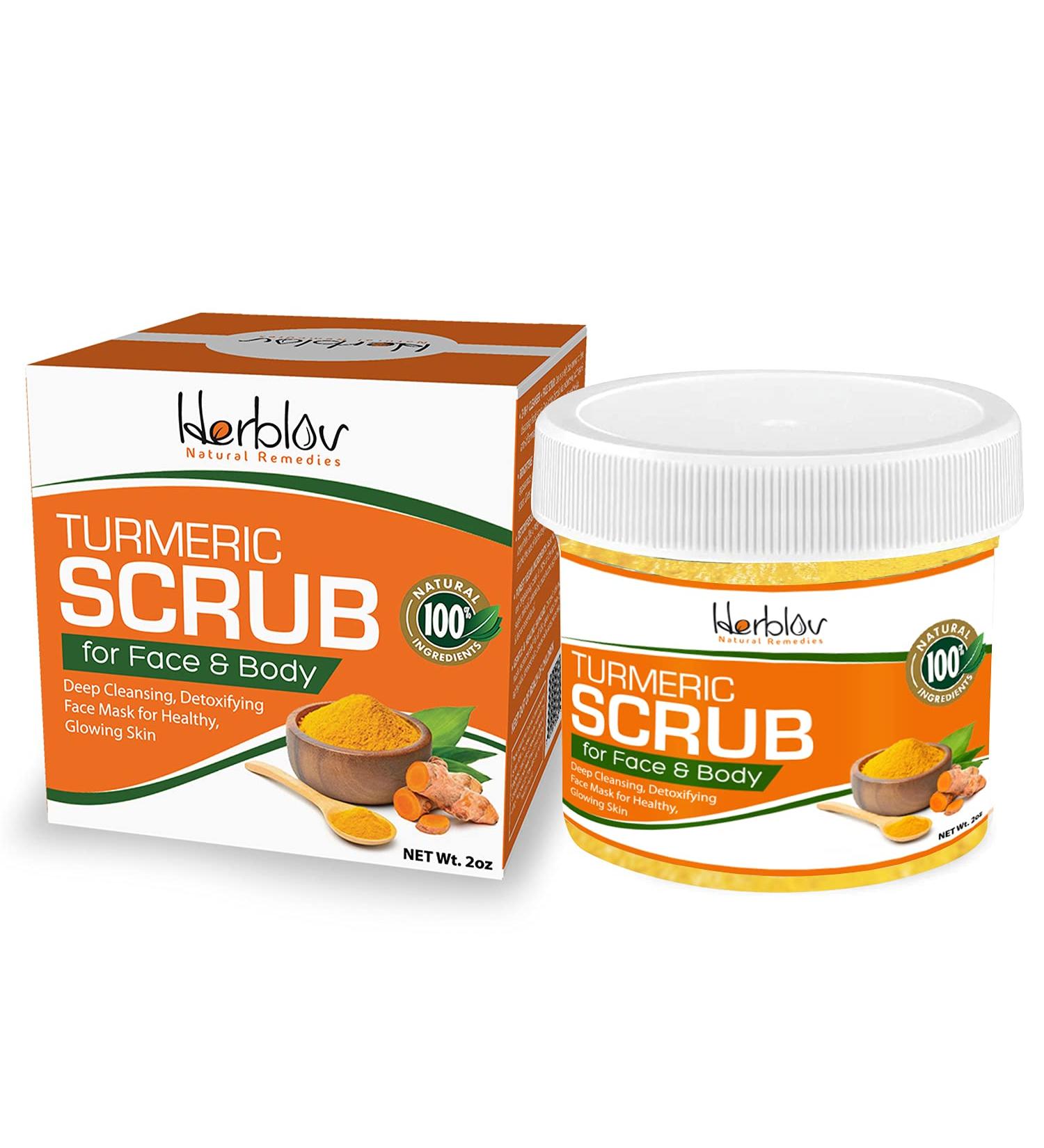 Herblov Turmeric Face Scrub - Natural Acne Treatment for Glowing Skin - Detox Clay Mask with Turmeric for Brightening and Toxin Removal - Buy Online on SooperMarket.com