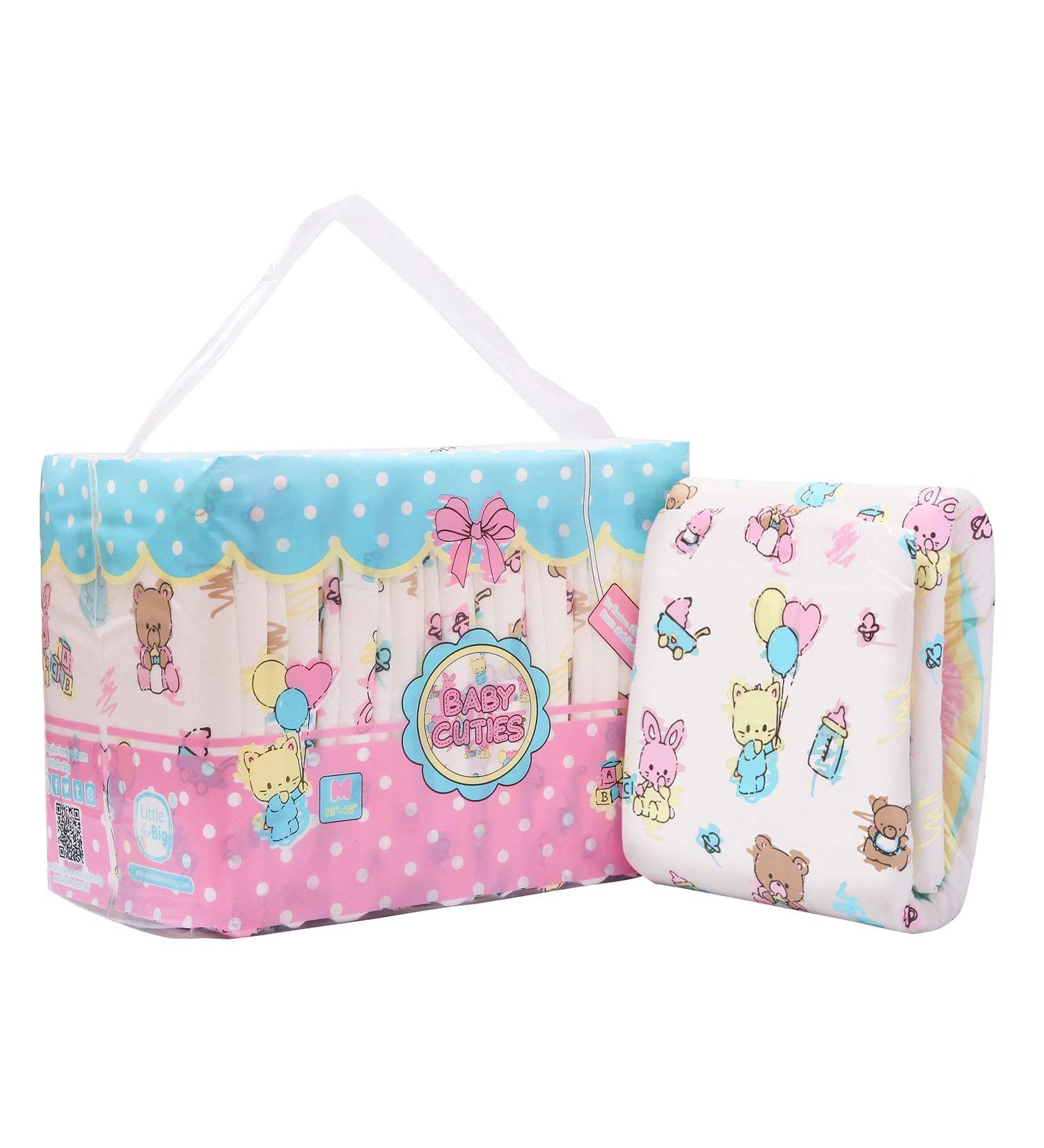 LittleForBig Printed Adult Brief Diapers - ABDL 10 Pack - Baby Cuties MM in Pink | Comfort & Quality for Adult Baby Diaper Lovers - Buy Online on SooperMarket.com