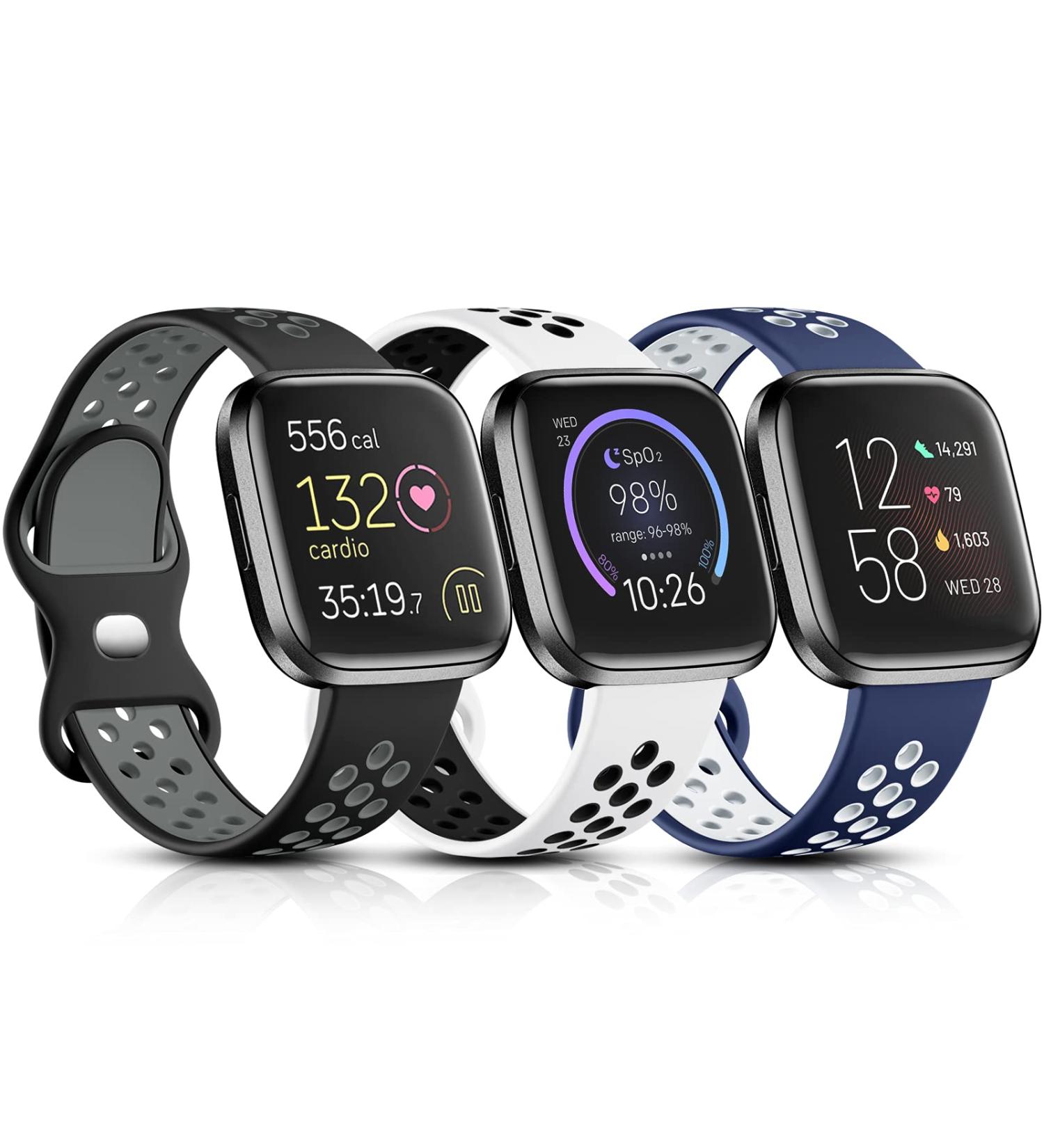 Witzon Sport Bands for Fitbit Versa 2/Lite, Breathable Silicone Replacement Wristbands - Large Black/Gray/White/Blue, Compatible with Versa Smartwatch - Men/Women - Buy Online on SooperMarket.com