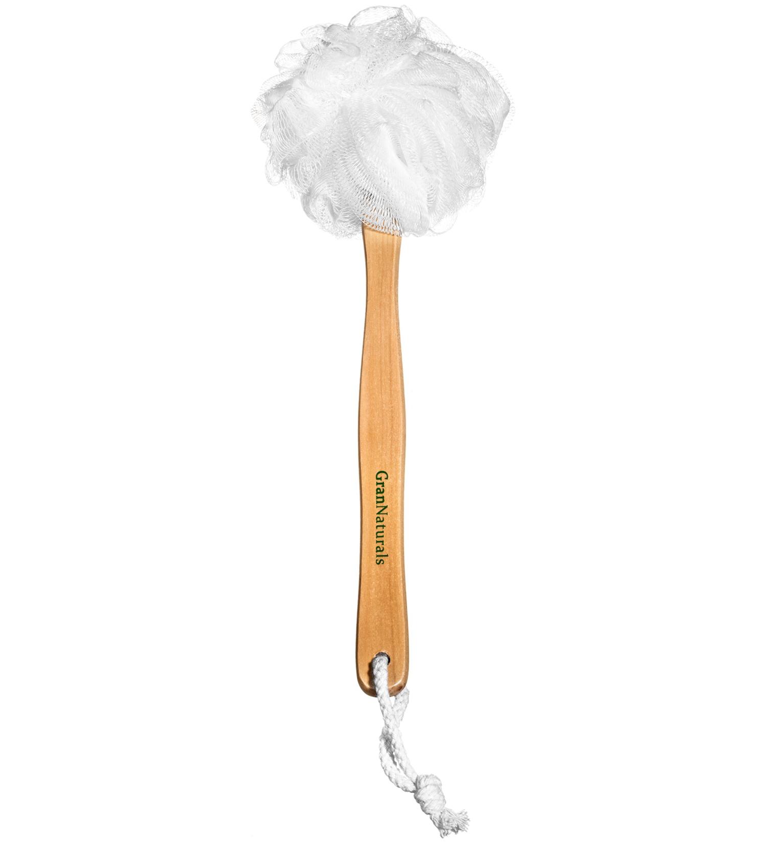 Long Handled Shower Loofah on a Stick Body & Back Scrubber - Bath Sponge Brush with Wood Handle for Men & Women - Easy Reach Lotion Applicator - 1 Count - Buy Online on SooperMarket.com