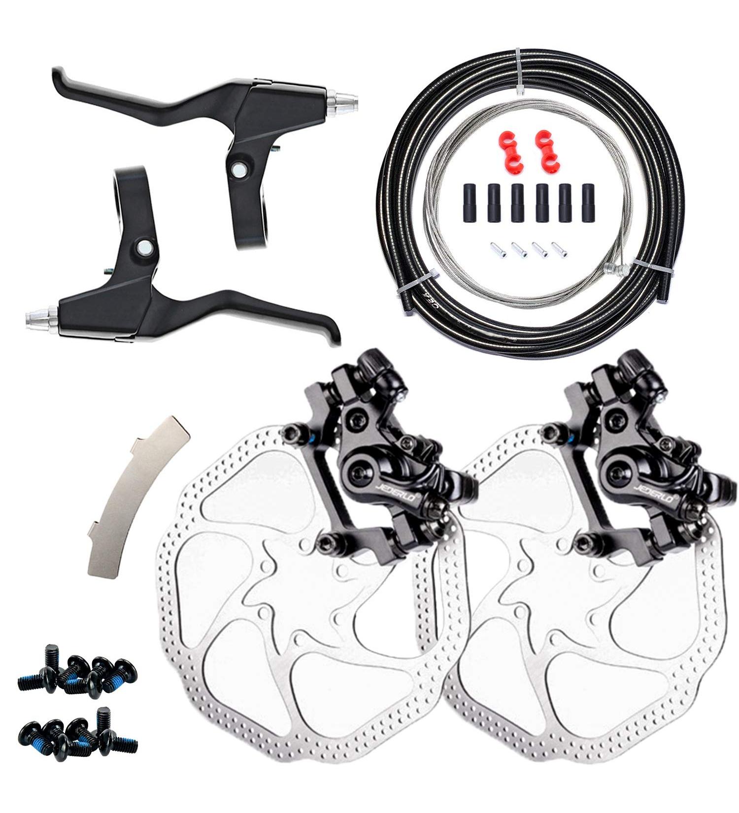 Farbetter Mechanical Bike Disc Brake Kit - Front & Rear Calipers, Levers, Cables, 160mm Rotor - Black - Buy Online on SooperMarket.com