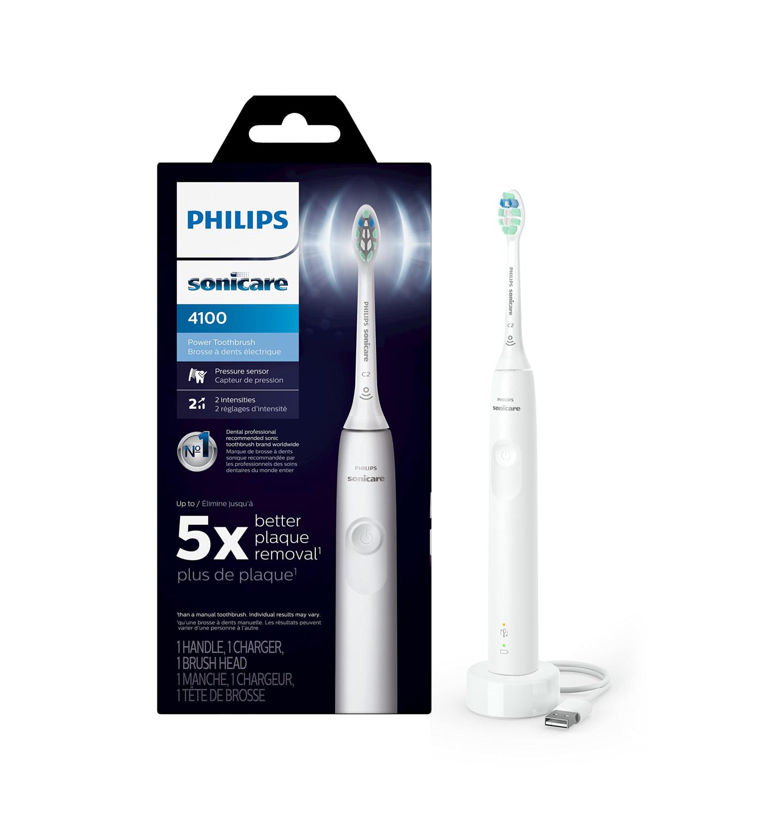 Philips Sonicare 4100 Power Toothbrush - Rechargeable Electric Toothbrush with Pressure Sensor - White HX3681/23 - Buy Online on SooperMarket.com