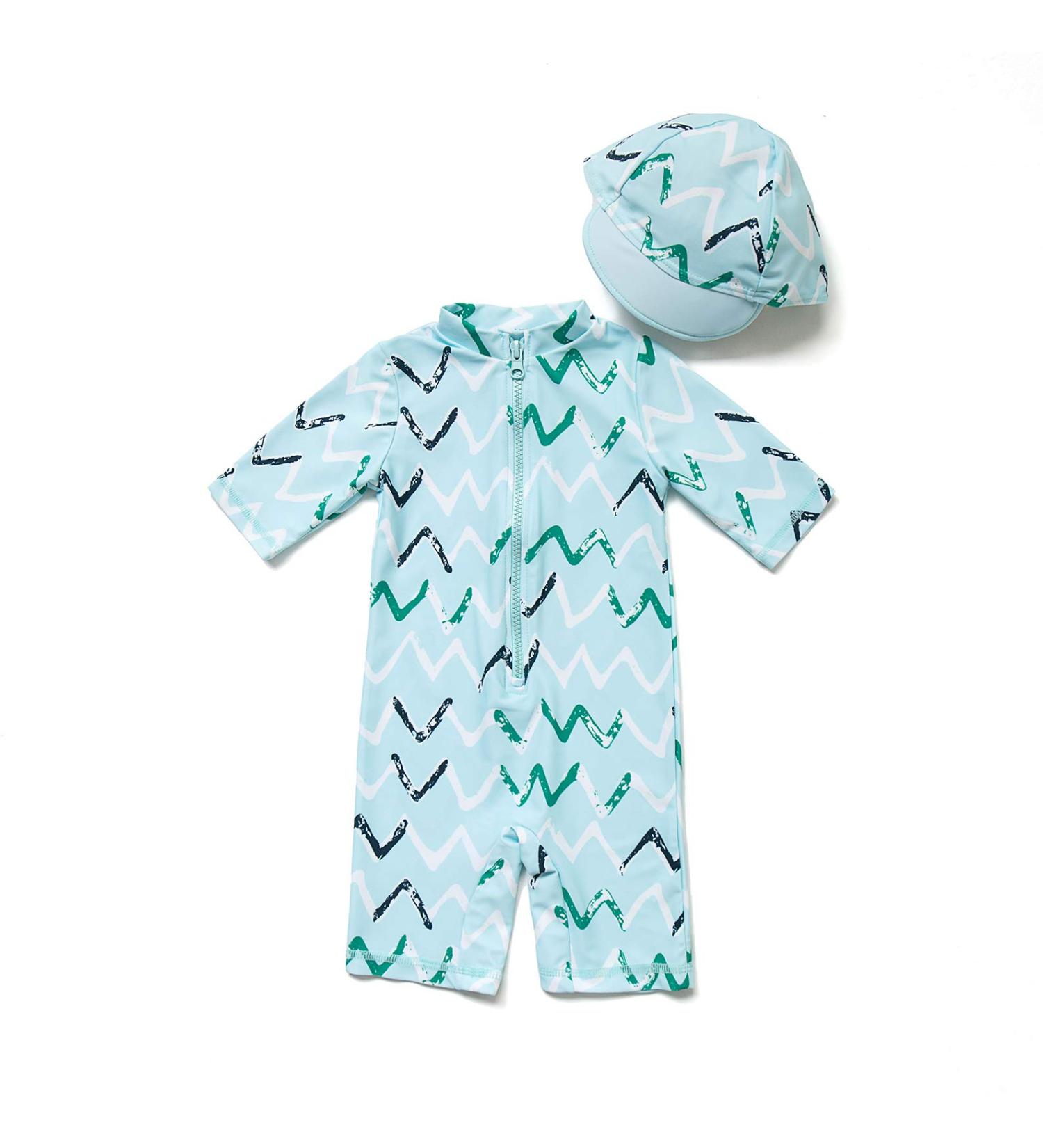 BONVERANO Baby Boys Swimsuit 12-18 Months | Short-Sleeve Zipper One Piece Swimwear with UPF 50+ Sun Protection - Buy Online on SooperMarket.com