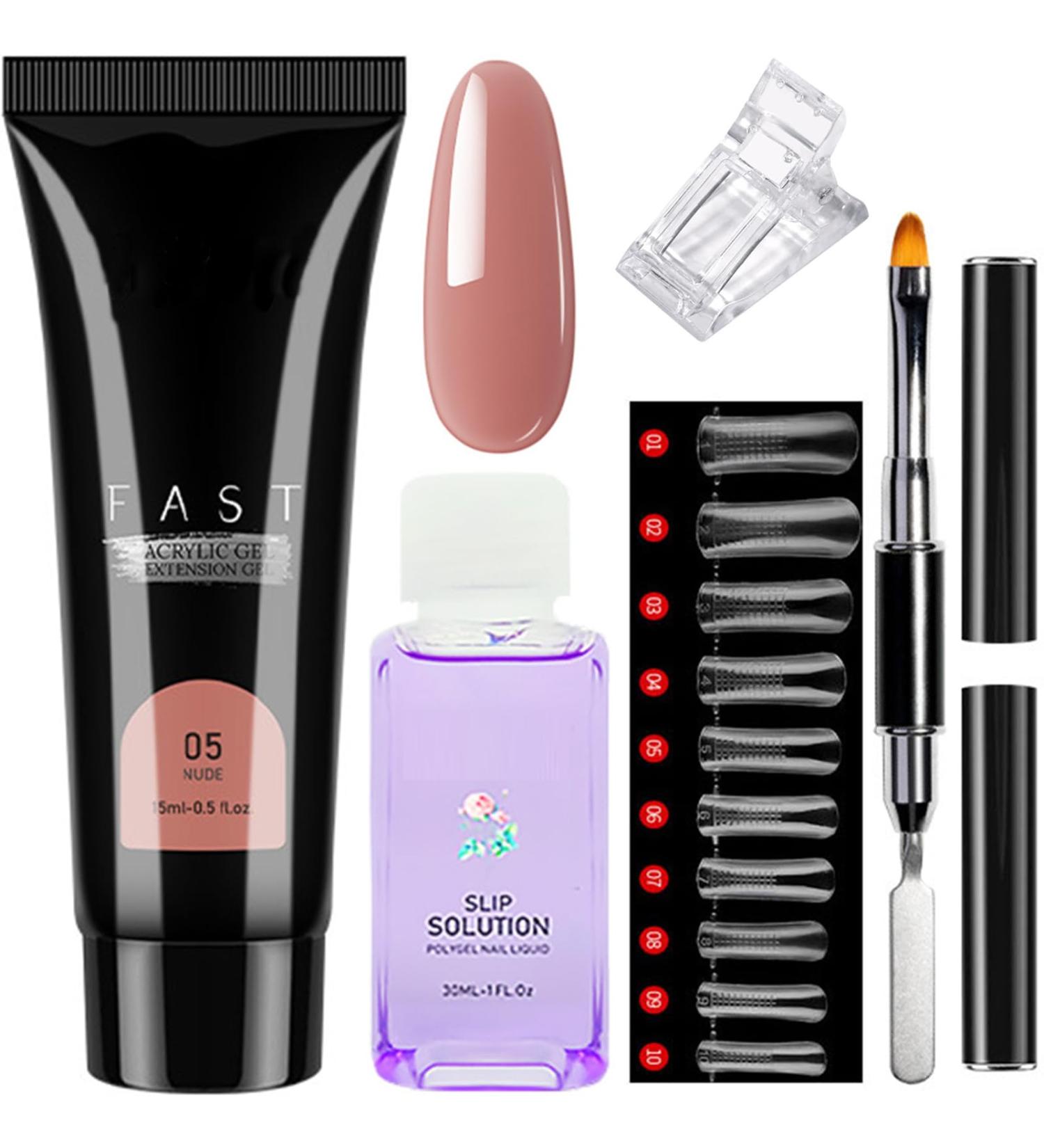 Nude Poly Nail Gel Kit for Beginners - Extension Set with Slip Solution for DIY Nail Art - Women's Gift - Buy Online on SooperMarket.com