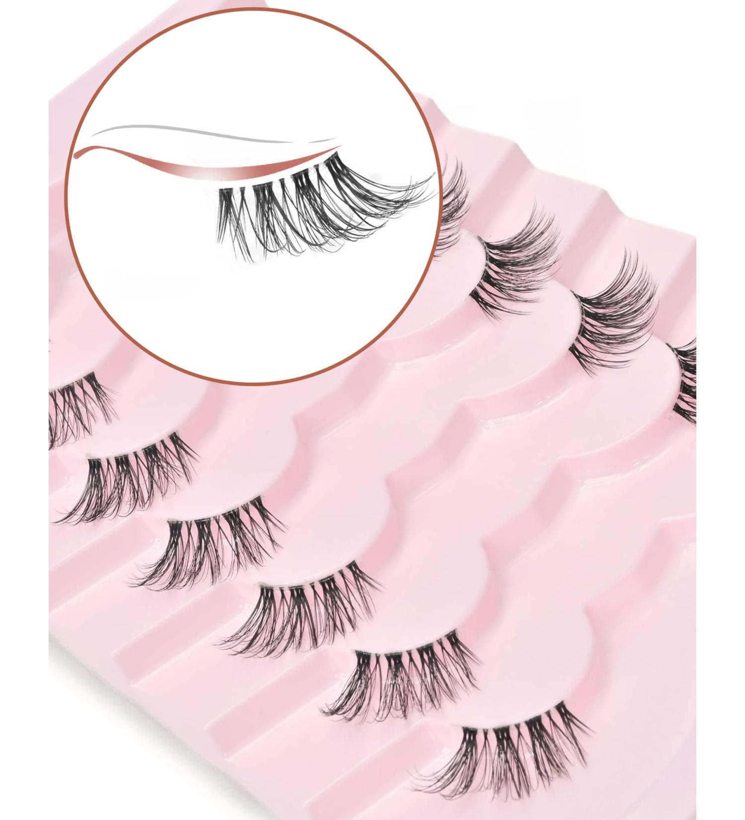 Natural Look Half False Wispy 3D Faux Mink Lashes - 7 Pairs C03 Pack | Clear Band Half Eyelashes in Various Lengths (6MM-15MM) - Buy Online on SooperMarket.com