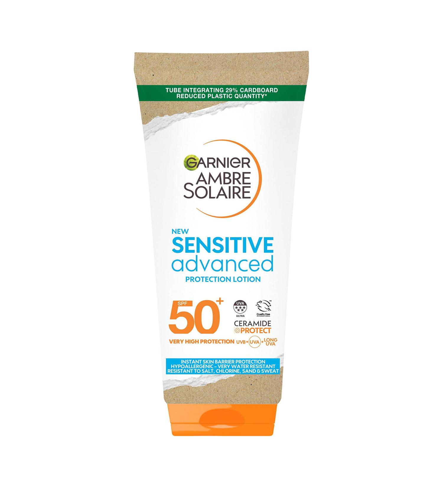 Garnier Ambre Solaire SPF 50+ Sensitive Advanced Sun Cream For Sensitive Skin Water Resistant & Non-Greasy Sunscreen SPF 50 UVA & UVB Protection Approved by Cruelty Free International 175ml 175 ml (Pack of 1) - Buy Online on SooperMarket.com