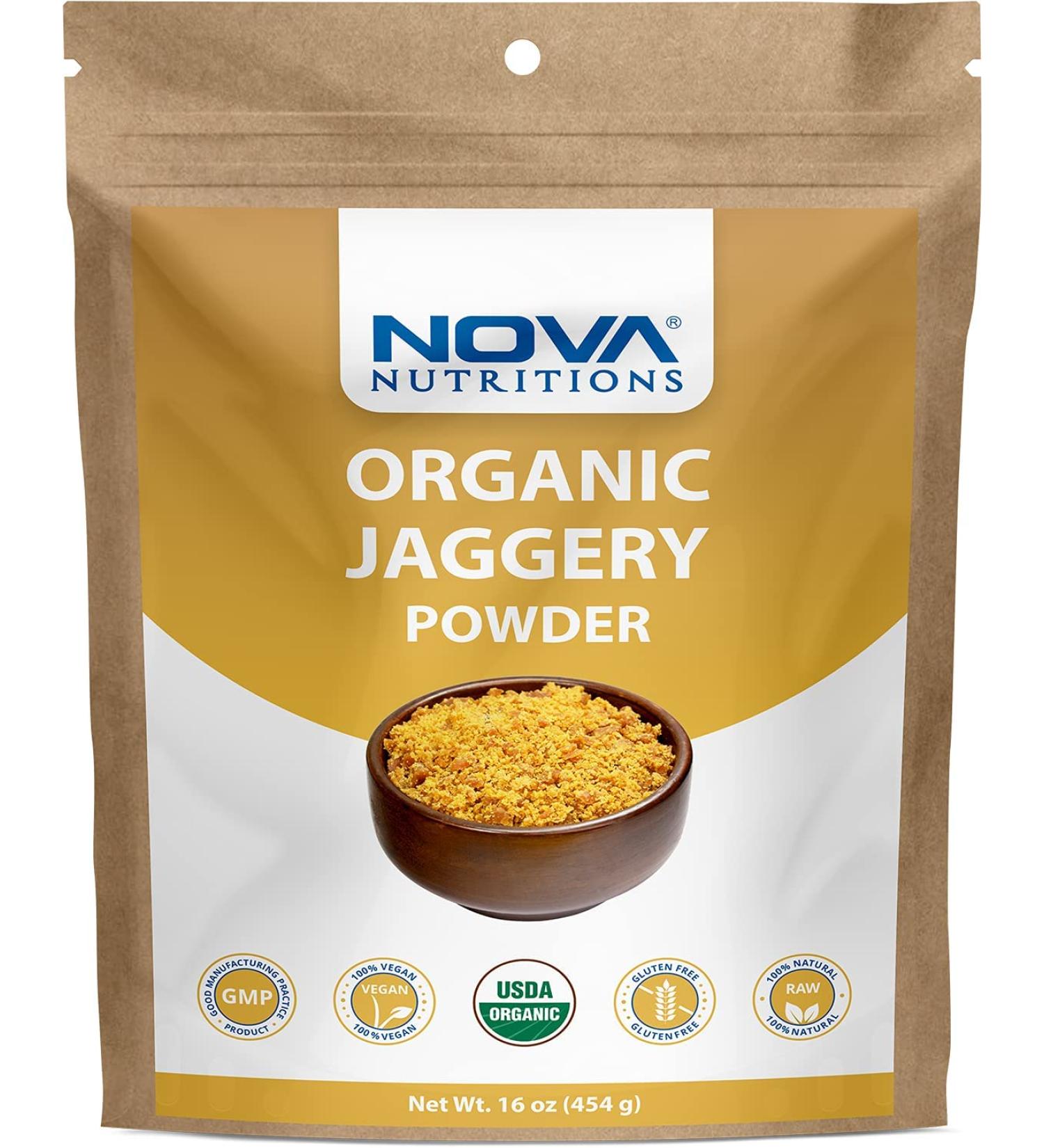 Nova Nutritions Certified Organic Jaggery Powder (Made from Evaporated Cane Sugar)  Raw & Natural  Also Called Gur  Panela - Buy Online on SooperMarket.com