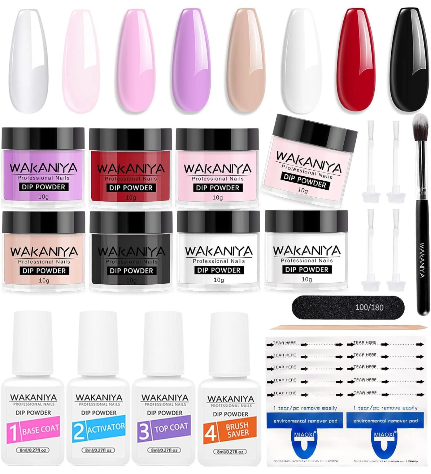 Nail Dip Powder Starter Set - 8 Colors (Clear White Pink) with Base Top Coat Activator & Brush for DIY & Salon Nail Art - Buy Online on SooperMarket.com