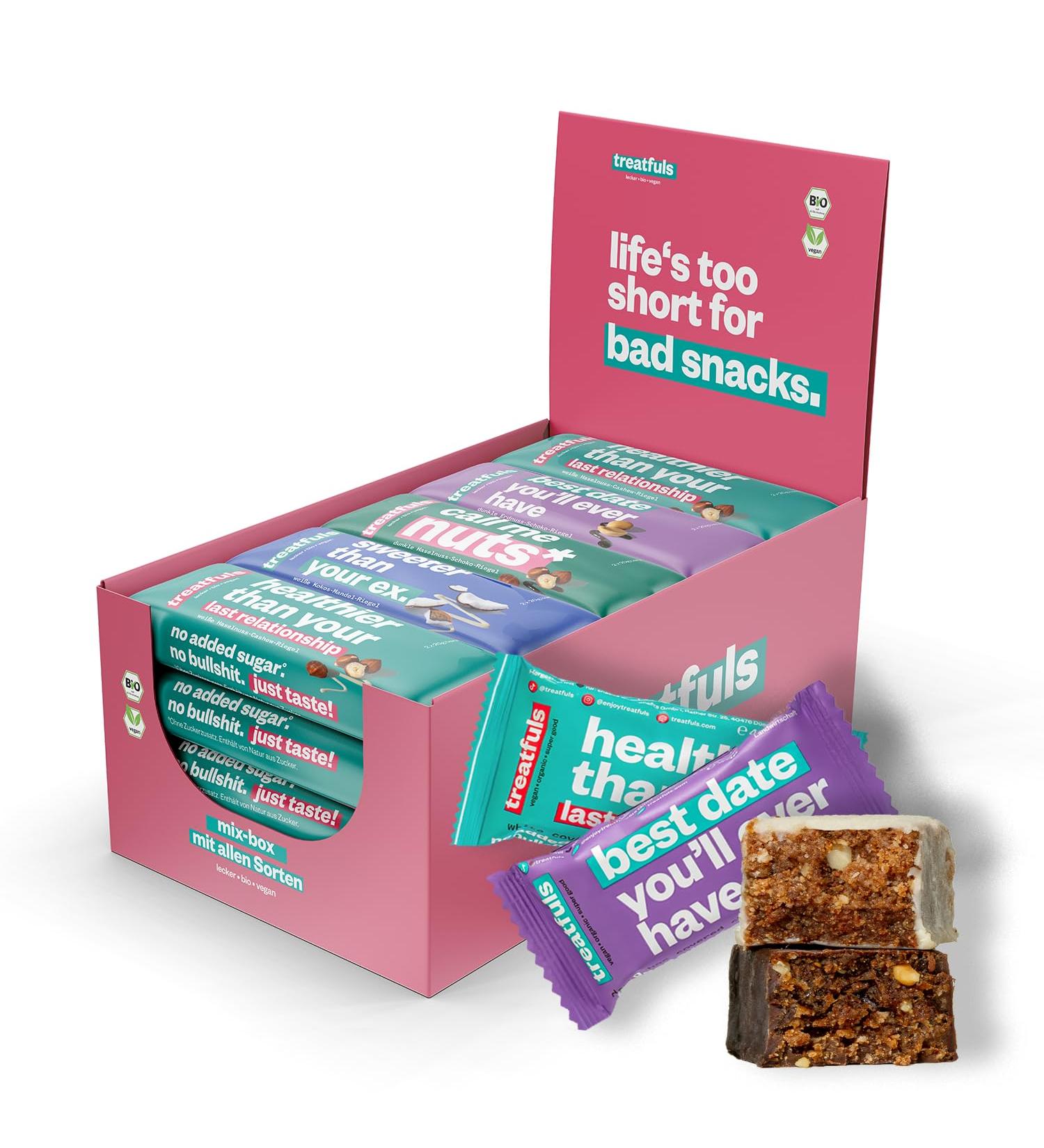 Treatfuls Mixbox Vegan Organic Chocolate Bars - 20x40g | 100% Natural Fairtrade Gluten-Free Dairy-Free Soy-Free | Dates & Nuts Delights - Buy Online on SooperMarket.com