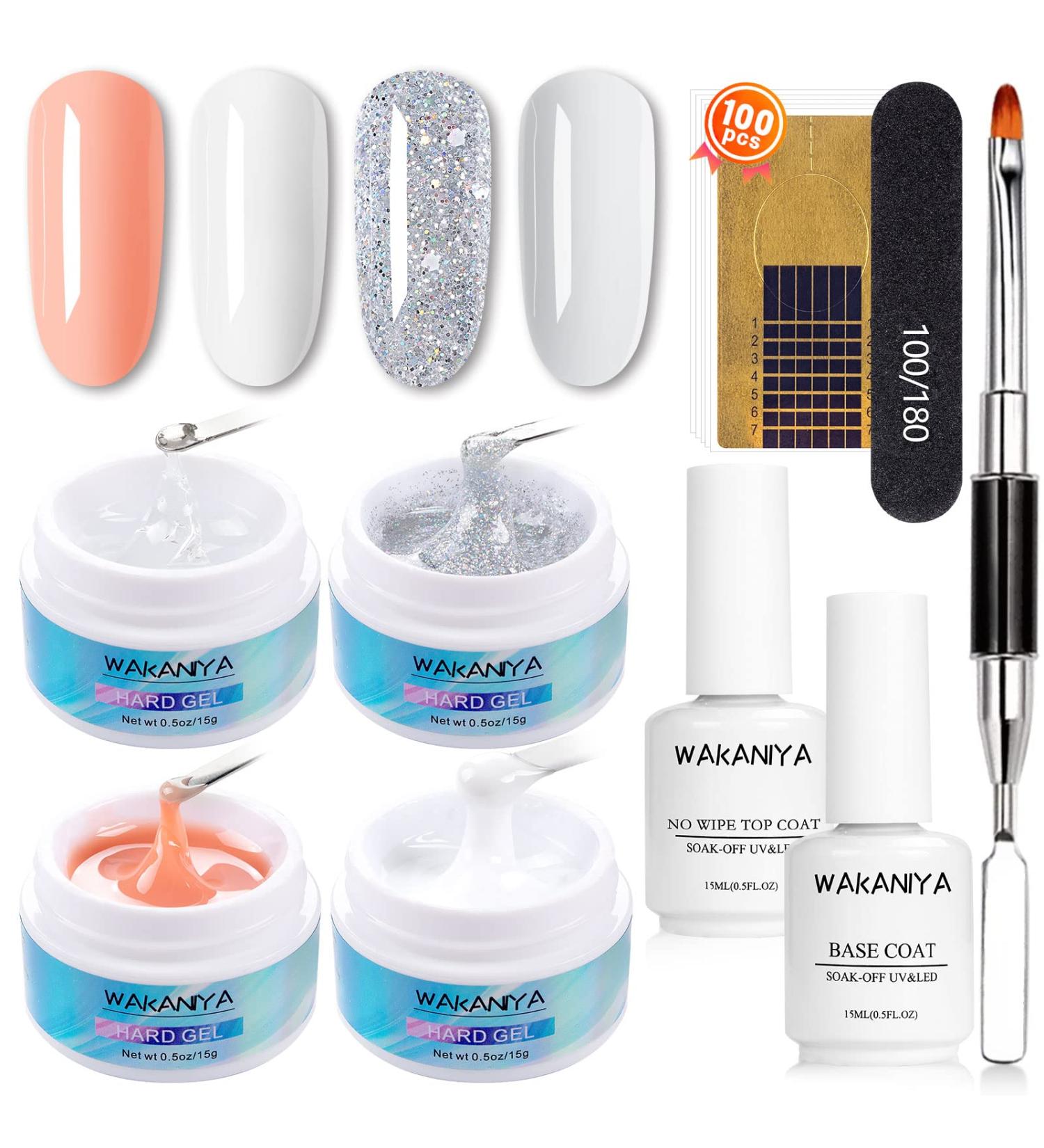 Wakaniya Builder Gel Nail Kit - 4 Colors UV Gel Set for Nail Extension - Includes Clear, White, Glitter, and Silver - Perfect for Beginners - DIY Nail Art Supplies - Buy Online on SooperMarket.com