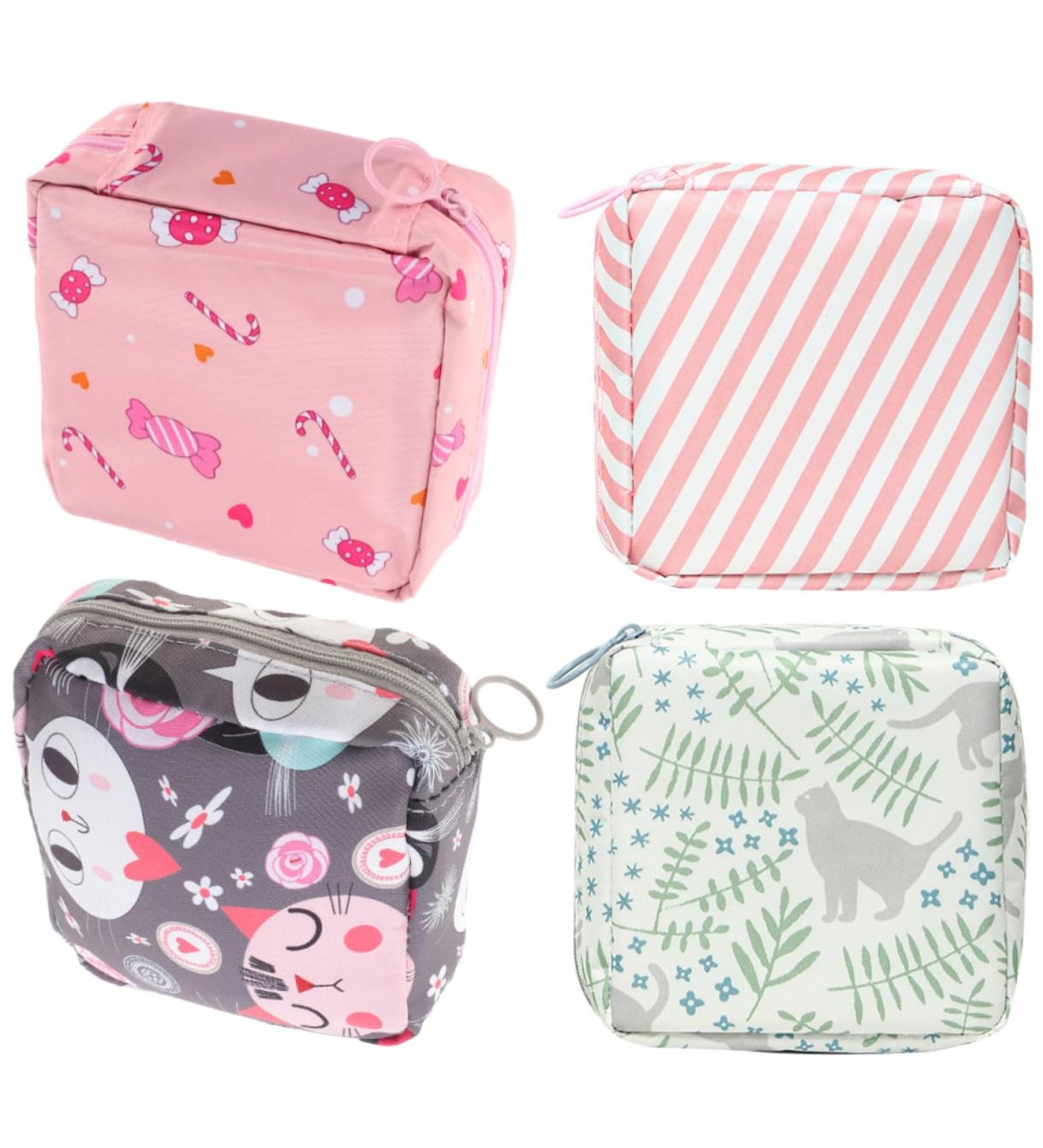 KOMBIUDA 4pcs Sanitary Napkin Storage Bags - Cute Zipper Period Pouch Set for Teen Girls - Travel Toiletry Bag Organizer - Buy Online on SooperMarket.com