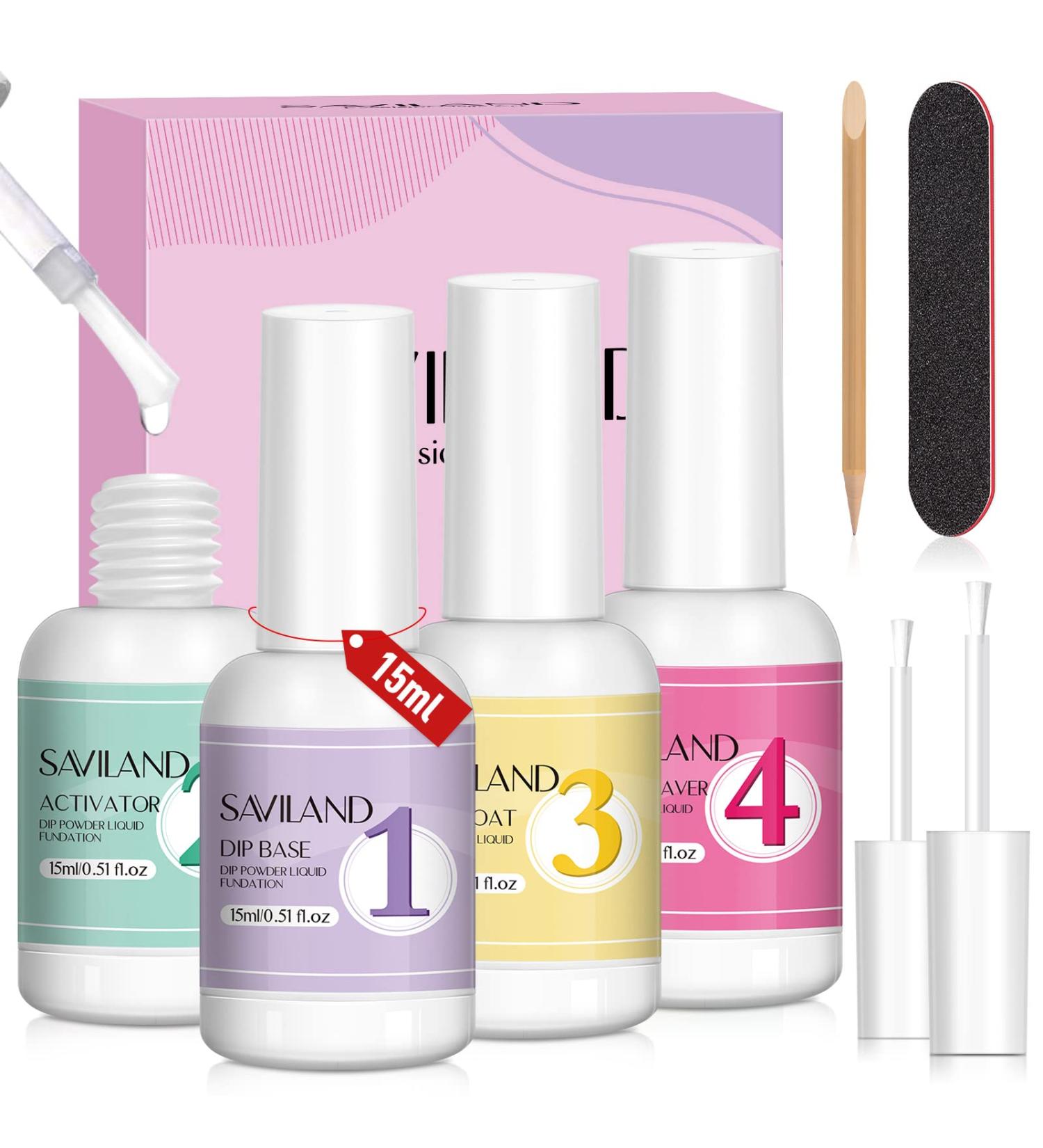 Saviland Dip Powder Liquid Set - 4+4 pcs French Manicure Starter Kit for Salon & DIY Use - Buy Online on SooperMarket.com