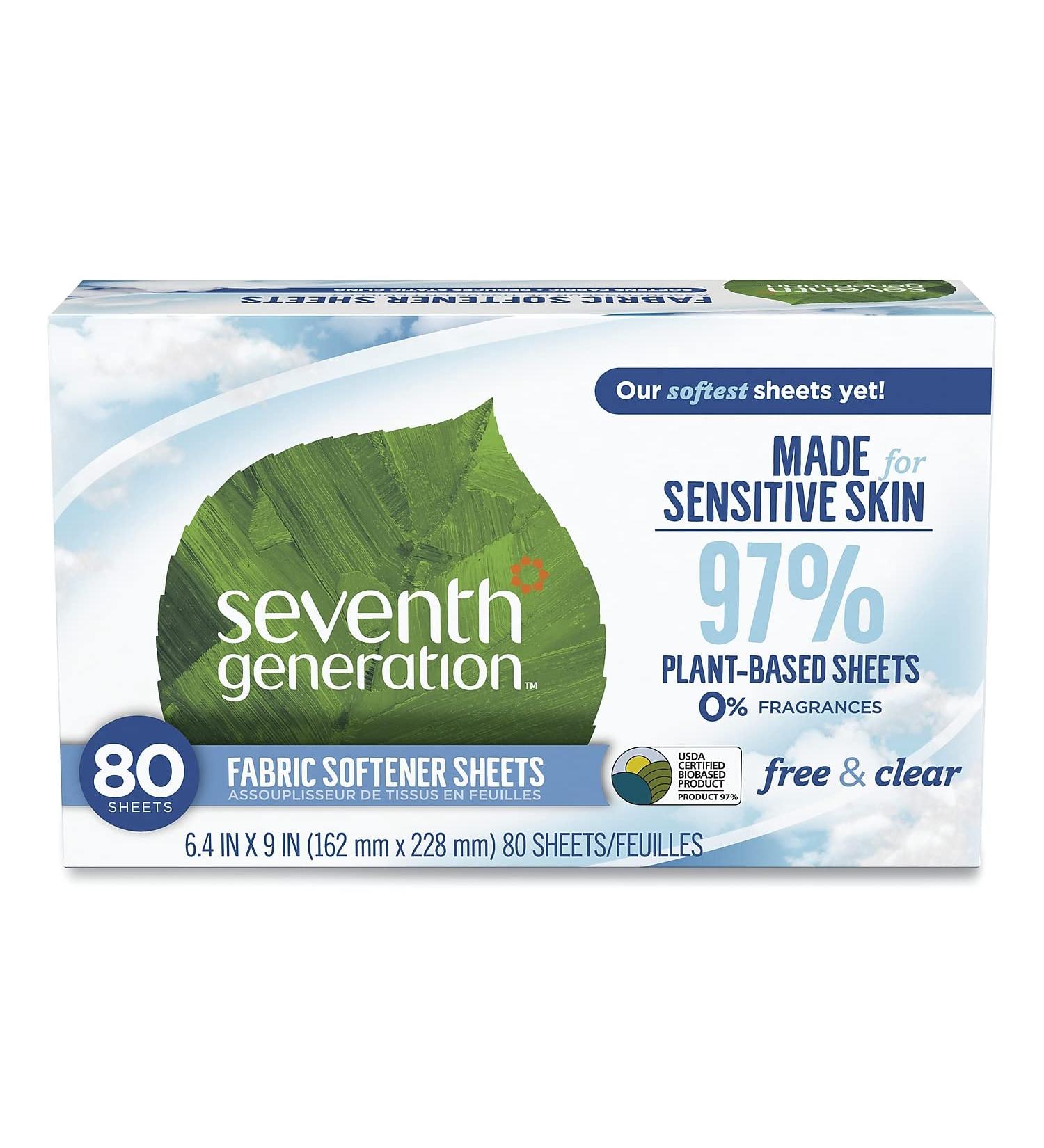 Seventh Generation Fabric Softener Sheets Free & Clear - 80 Count | Eco-Friendly & Non-Toxic | International Shipping Available - Buy Online on SooperMarket.com