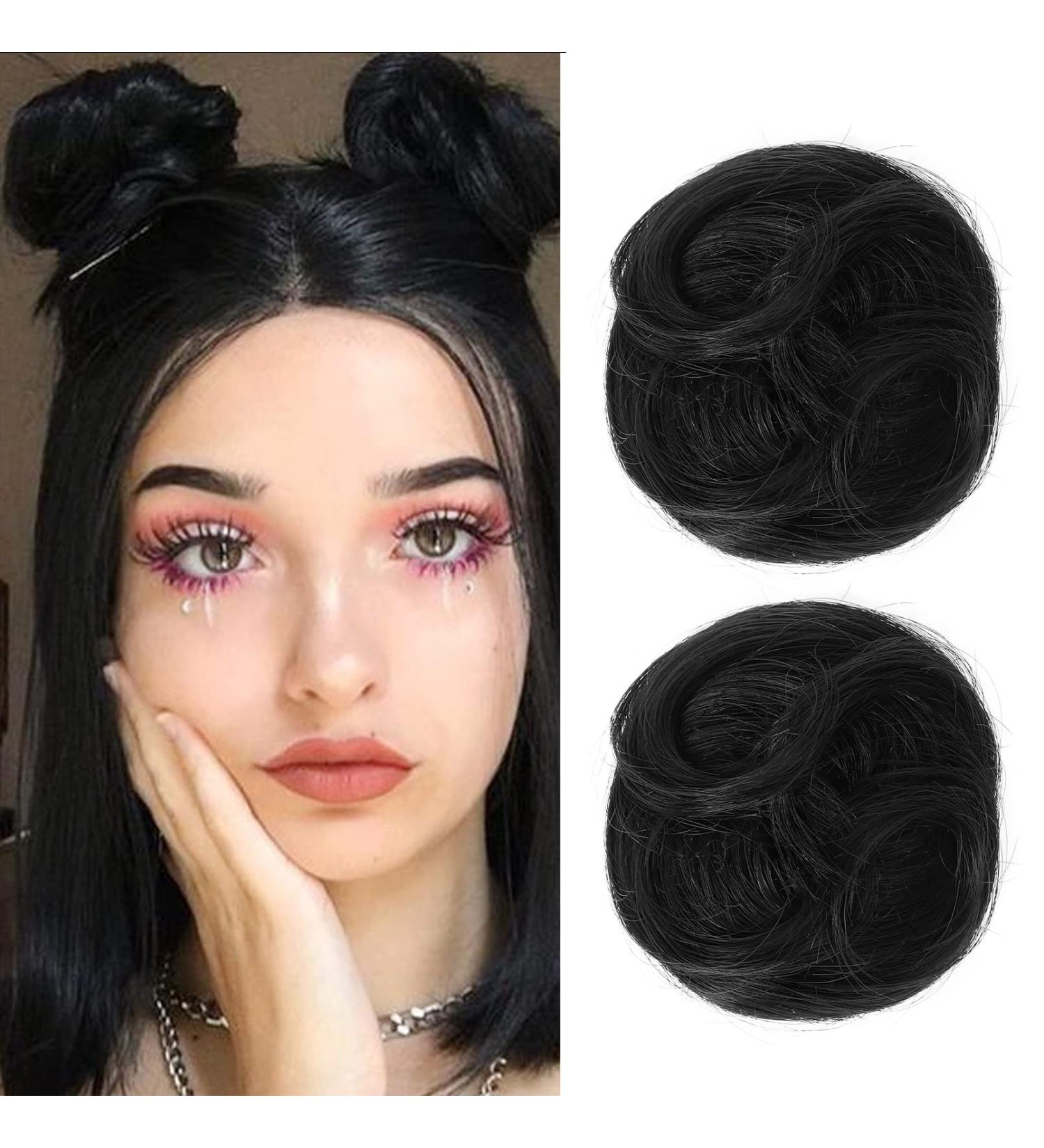 REECHO 2 PCS Mini Claw Clip in Messy & Cat Ears Hair Bun Extensions Wig Accessory Updo Hairpieces for Women Girls (Pack of 2-3.5" Wavy Natural Black) Pack of 2 - 3.5" Wavy Natural Black - Buy Online on SooperMarket.com