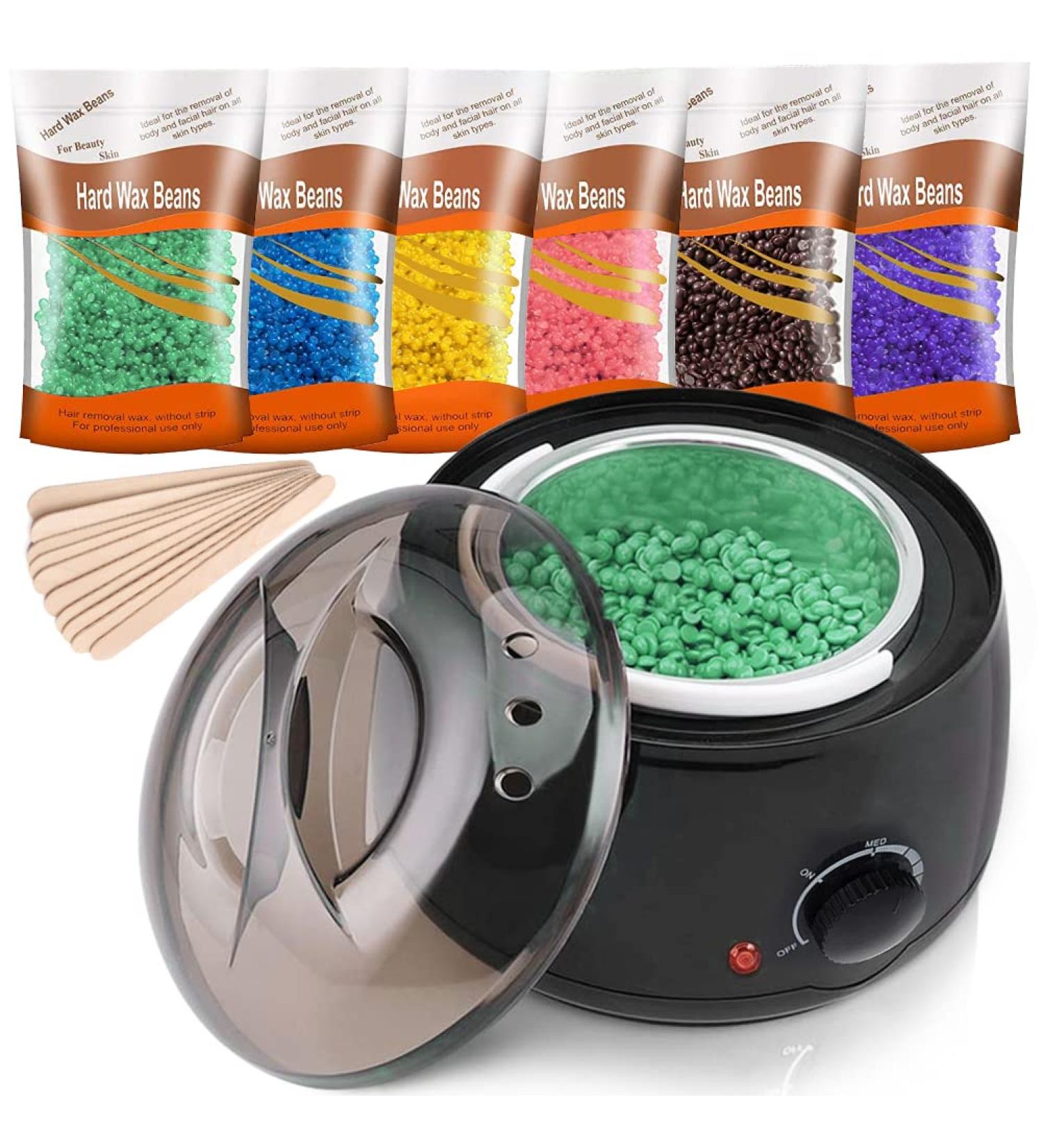 Wax Heater Waxing Kit - Professional Hair Removal Set with Warmer, 6 Hot Wax Beans, 10 Wax Spatulas - 600g Pack - Buy Online on SooperMarket.com