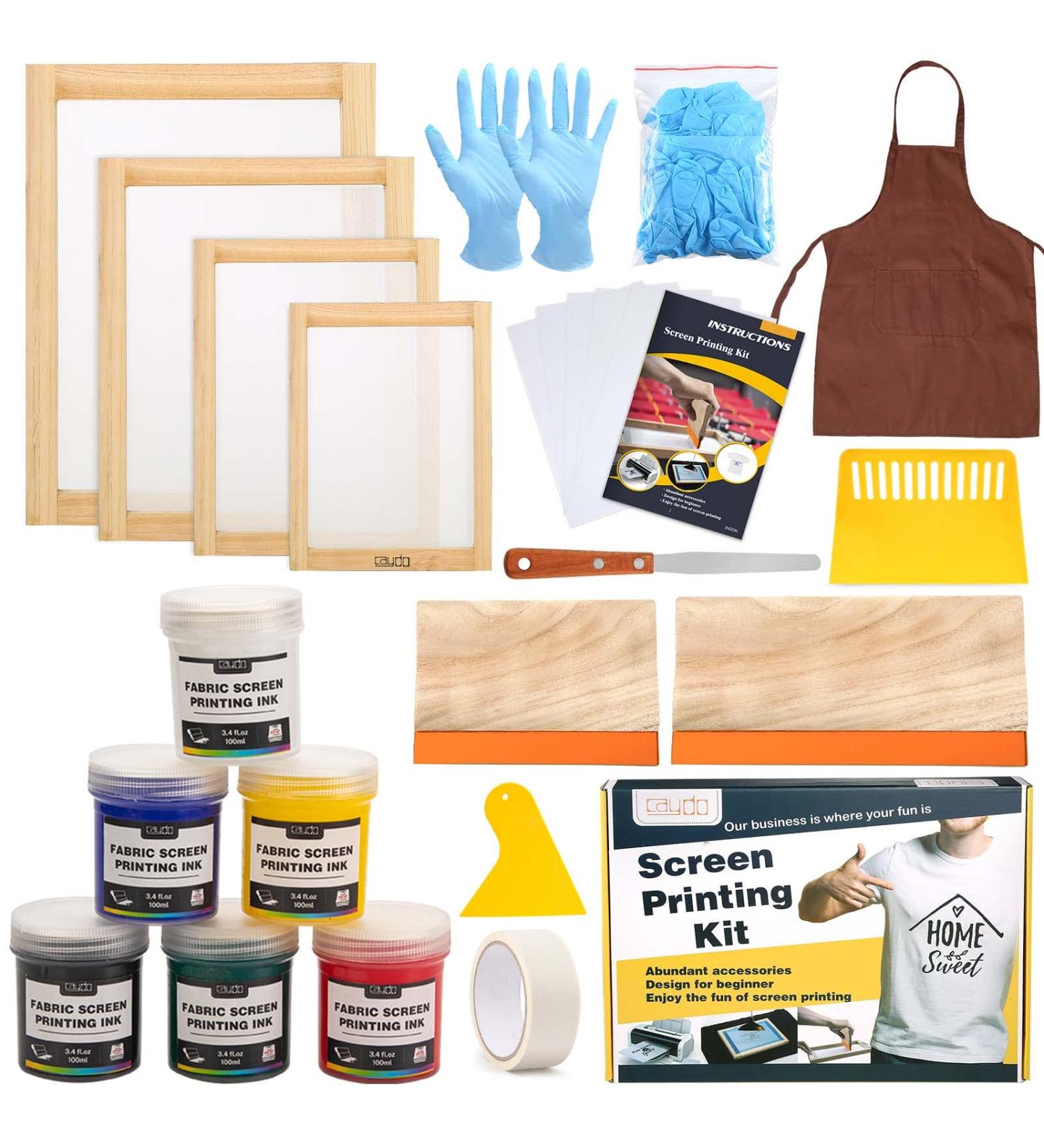 Caydo 38 Piece Screen Printing Kit with Fabric Ink, Frames, Squeegees, Film, Knife, and Tape - Buy Online on SooperMarket.com