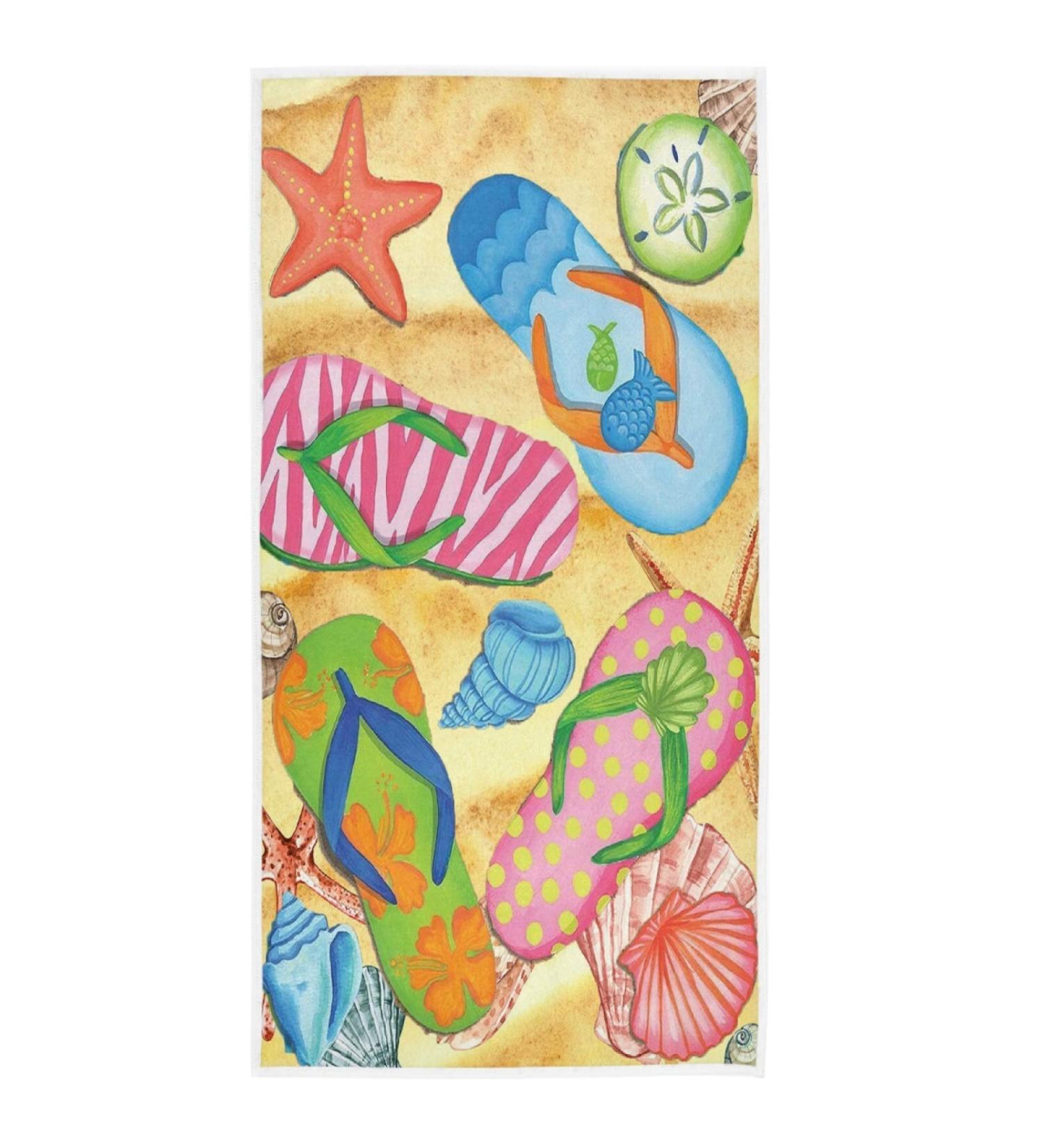 Vdsrup Beach Flip Flops Hand Towels - Summer Seashell Starfish Design - Soft Kitchen Tea Towel - 16 X 30 in - Housewarming Gift - Buy Online on SooperMarket.com