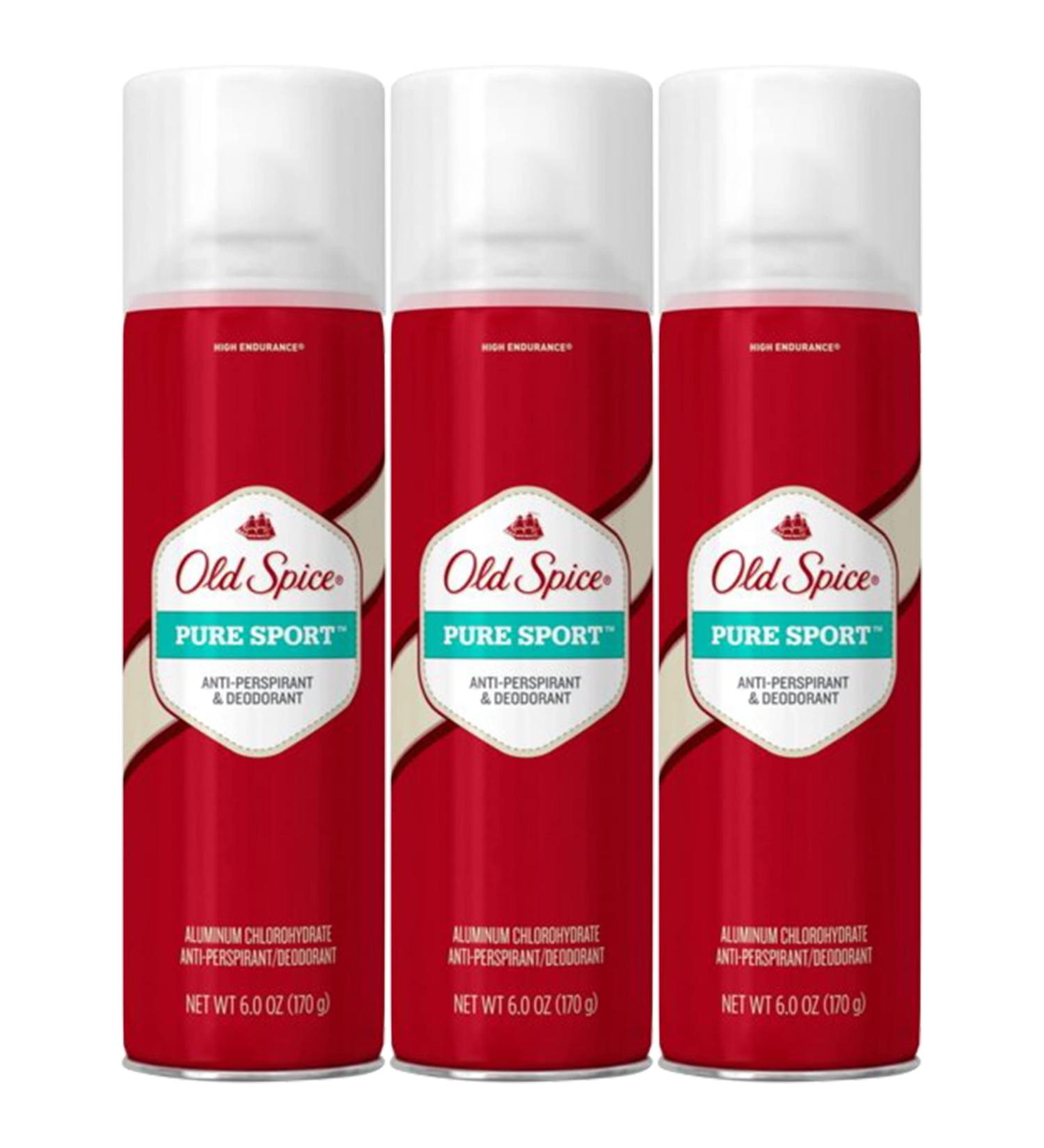 Old Spice Pure Sport High Endurance Antiperspirant Deodorant Spray for Men 6 Ounces (Pack of 3)