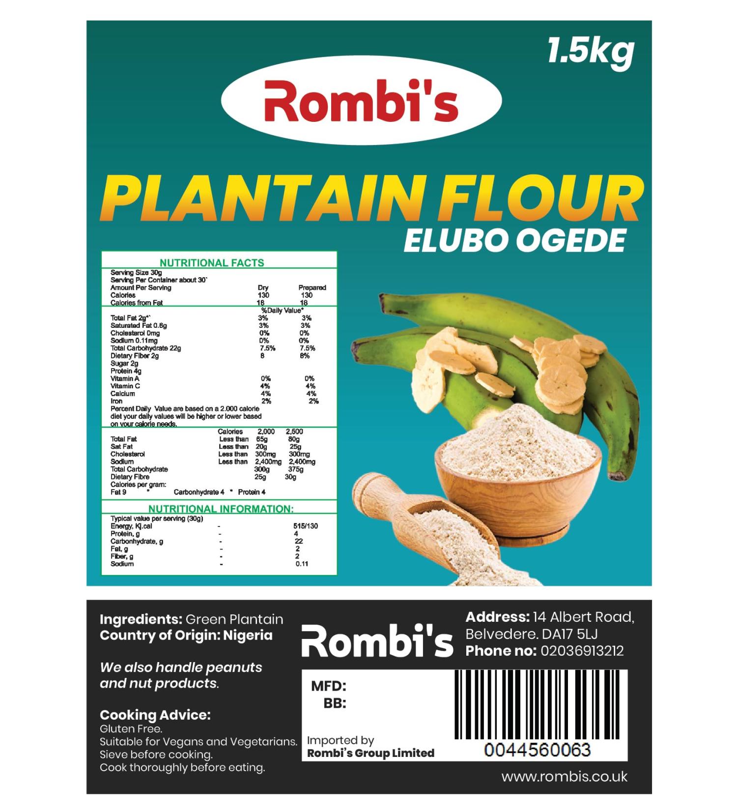 Rombi's Plantain Flour 1.5kg (Elubo Ogede)