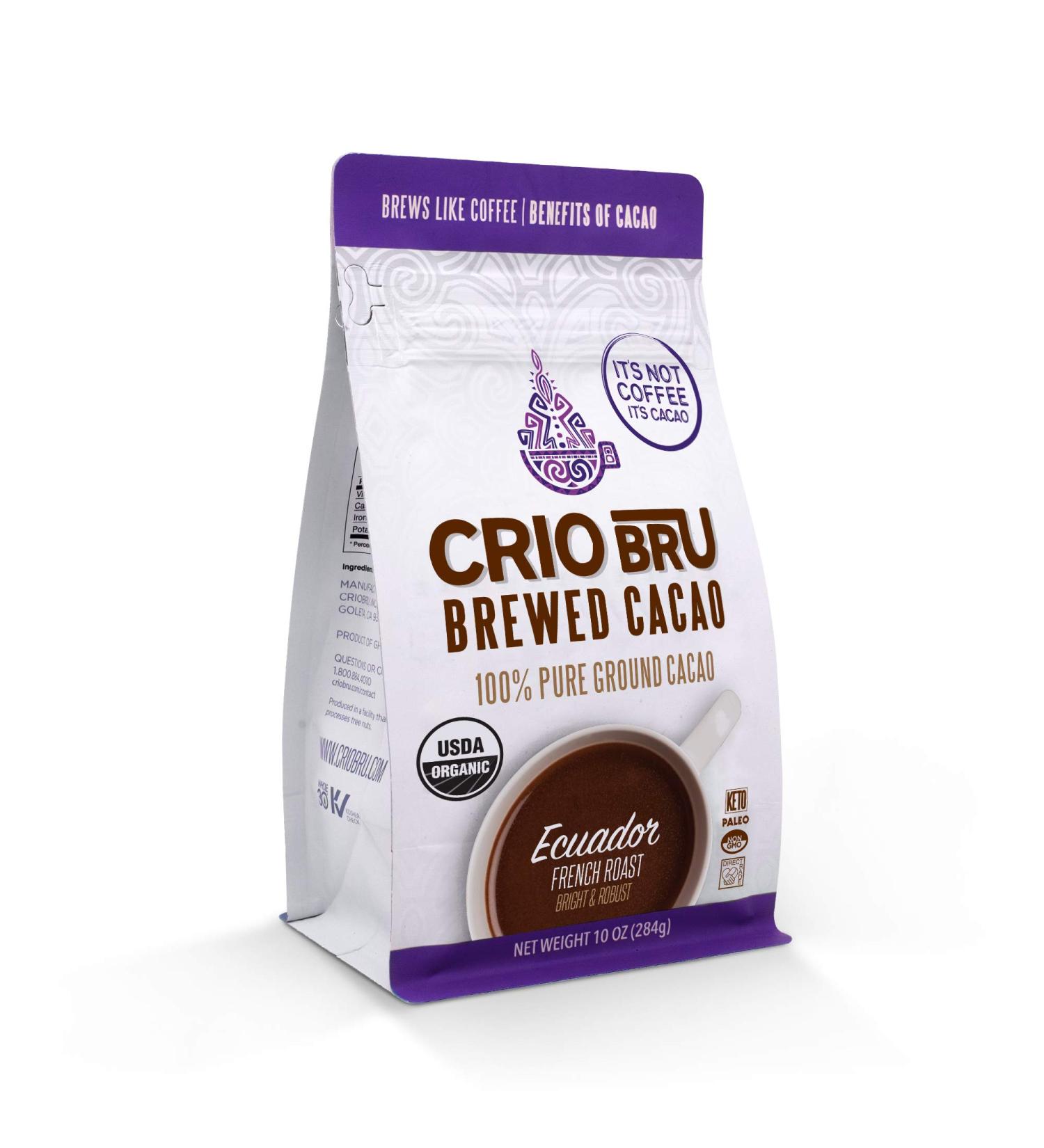 Crio Bru Ecuador French Roast 10oz Bag | Organic Healthy Cacao Drink | Herbal Tea and Coffee Substitute | 99% Caffeine Free | Gluten Free | Low Calorie Energy Drink - Buy Online on SooperMarket.com