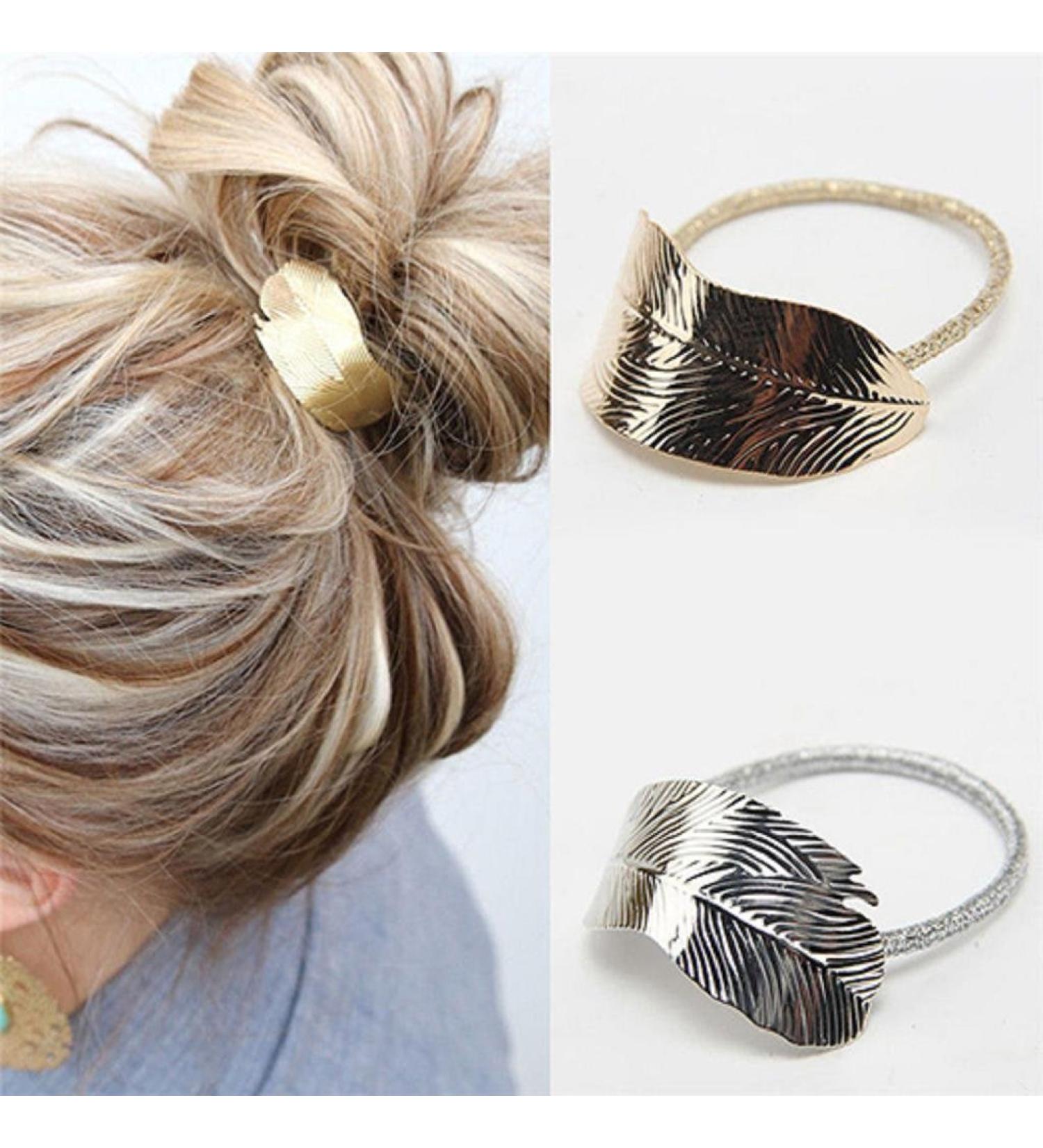 Buy Daedalus 2pcs Women Leaf Design Elastic Ponytail Holder Hair Bands - Stylish & Durable Hair Accessories for International Shipping - Buy Online on SooperMarket.com