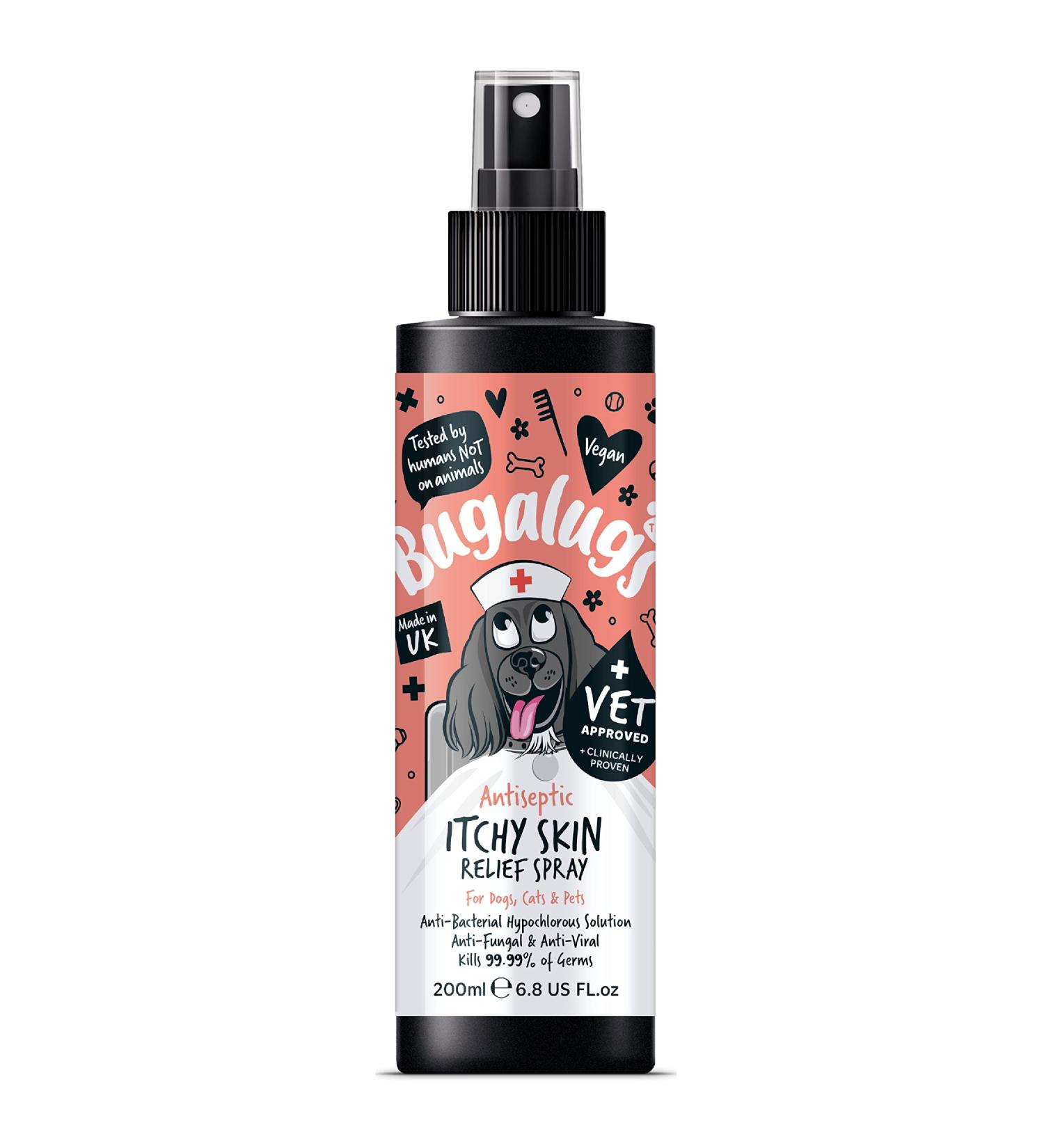 BUGALUGS itchy dog skin relief Antiseptic spray for dogs puppy cats & pets - Dog grooming Antibacterial Antifungal for dog itchy skin relief- use with our dog shampoo sensitive skin 200ml Spray - Buy Online on SooperMarket.com