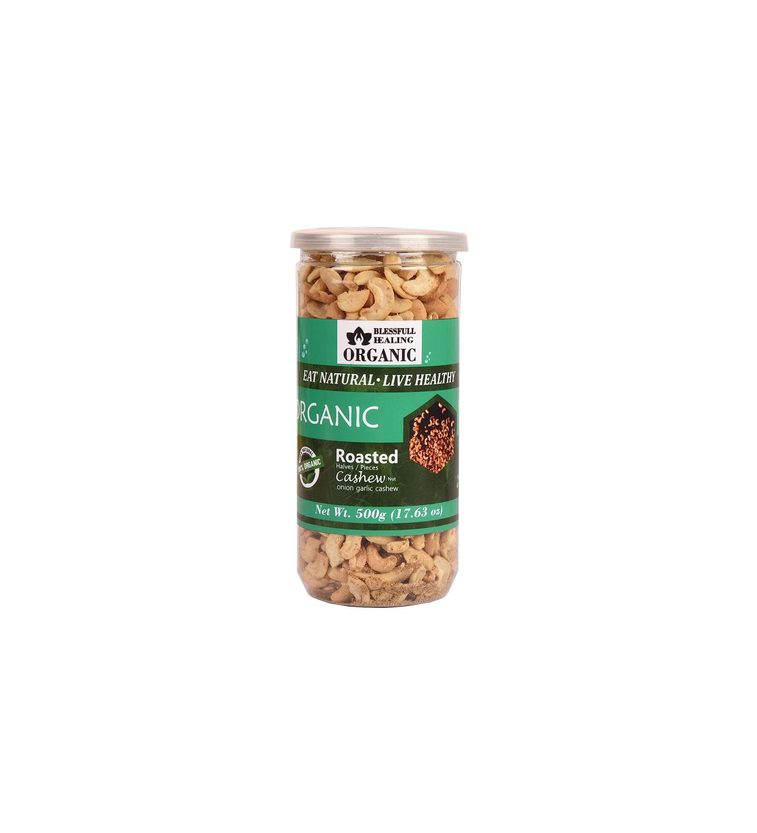 Blessfull Healing Organic Natural Vegan Onion Garlic Roasted Halves/Pieces Cashew Nuts Crunchy Kaju 500 Gram - Buy Online on SooperMarket.com