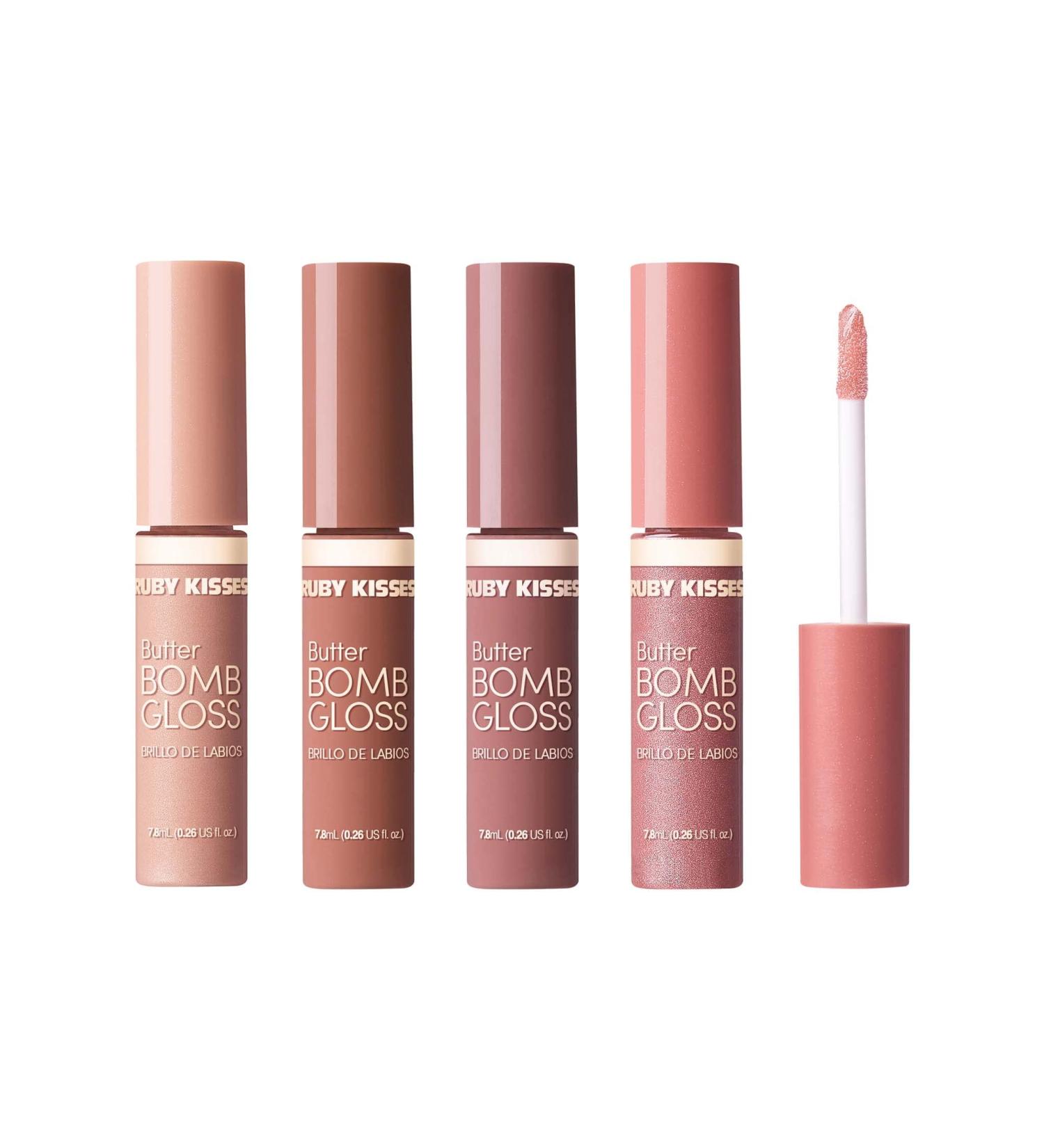 Ruby Kisses Butter Bomb Gloss Set - Natural Nude Lip Gloss with Vitamin E - 7.8mL (0.26 US fl.oz) - Champagne, Warm Hug, Flirty, Pillowtalk - Non-Sticky Lip Makeup - #Value Set 2 - Buy Online on SooperMarket.com