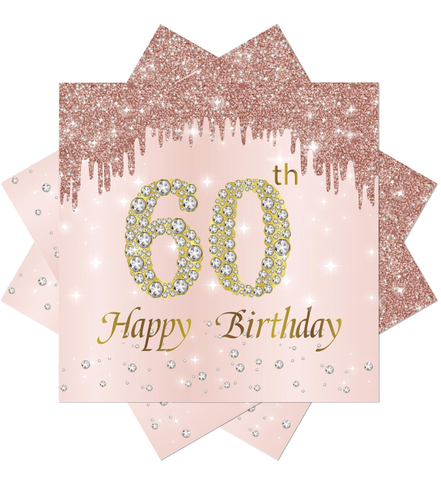 40 Pink Birthday Napkins - 60th Birthday Party Decor | 33x33cm Paper Napkins for Men Women & Girls - Buy Online on SooperMarket.com