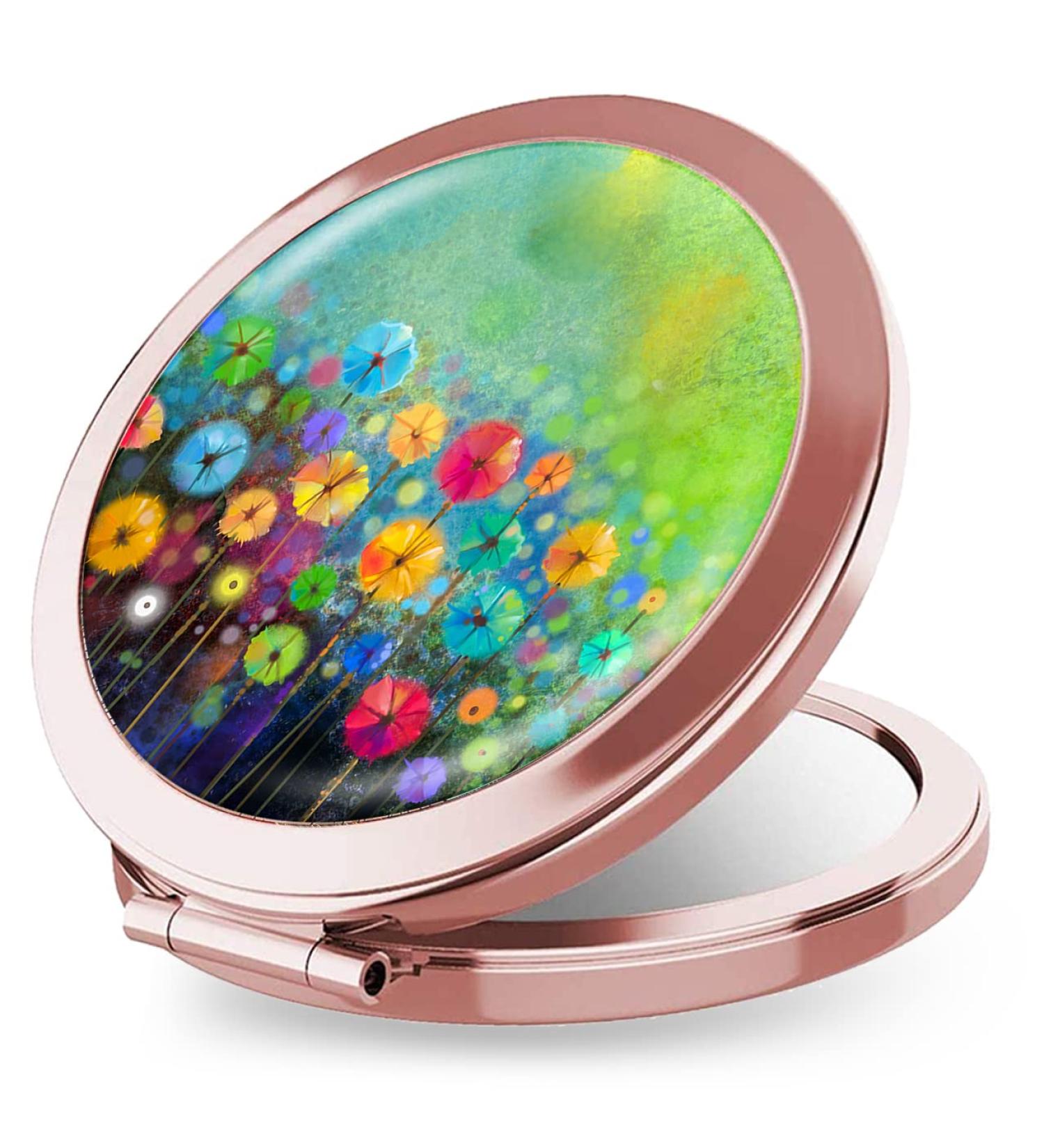 iampanda Compact Rose Gold Mirror for Women - Portable Round Makeup Mirror with 2X Magnifying for Purse - Watercolor Nature Landscape Floral Design - Buy Online on SooperMarket.com