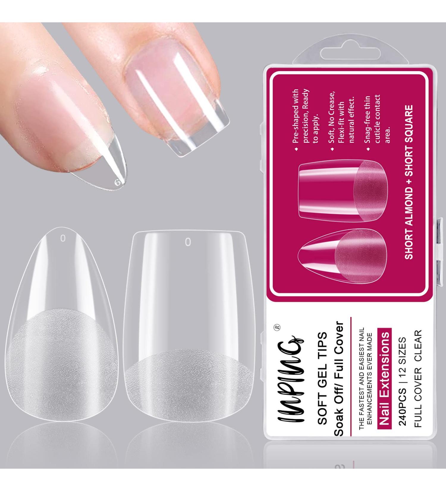 240pcs Short Almond & Square INPING Soft Gel Full Cover Nail Tips - French Acrylic Fake Nails for Manicure Salons - Pre-Shaped Mix Artificial Clear Gel Extensions with Box - Buy Online on SooperMarket.com