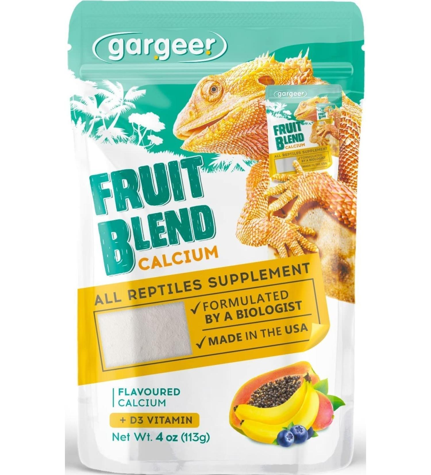 4oz Calcium with Vitamin D3 for Reptiles | Phosphorus-Free Ultrafine Powder | Real Fruit Blend Supplement for Lizards & Amphibians | Made in the USA - Buy Online on SooperMarket.com