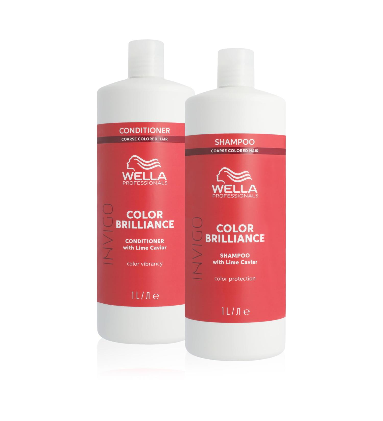 Wella Professionals Invigo Color Brilliance Coarse Set - Vitamin E Shampoo & Conditioner for Thick Colored Hair - 1L Each | Professional Hair Care - Buy Online on SooperMarket.com