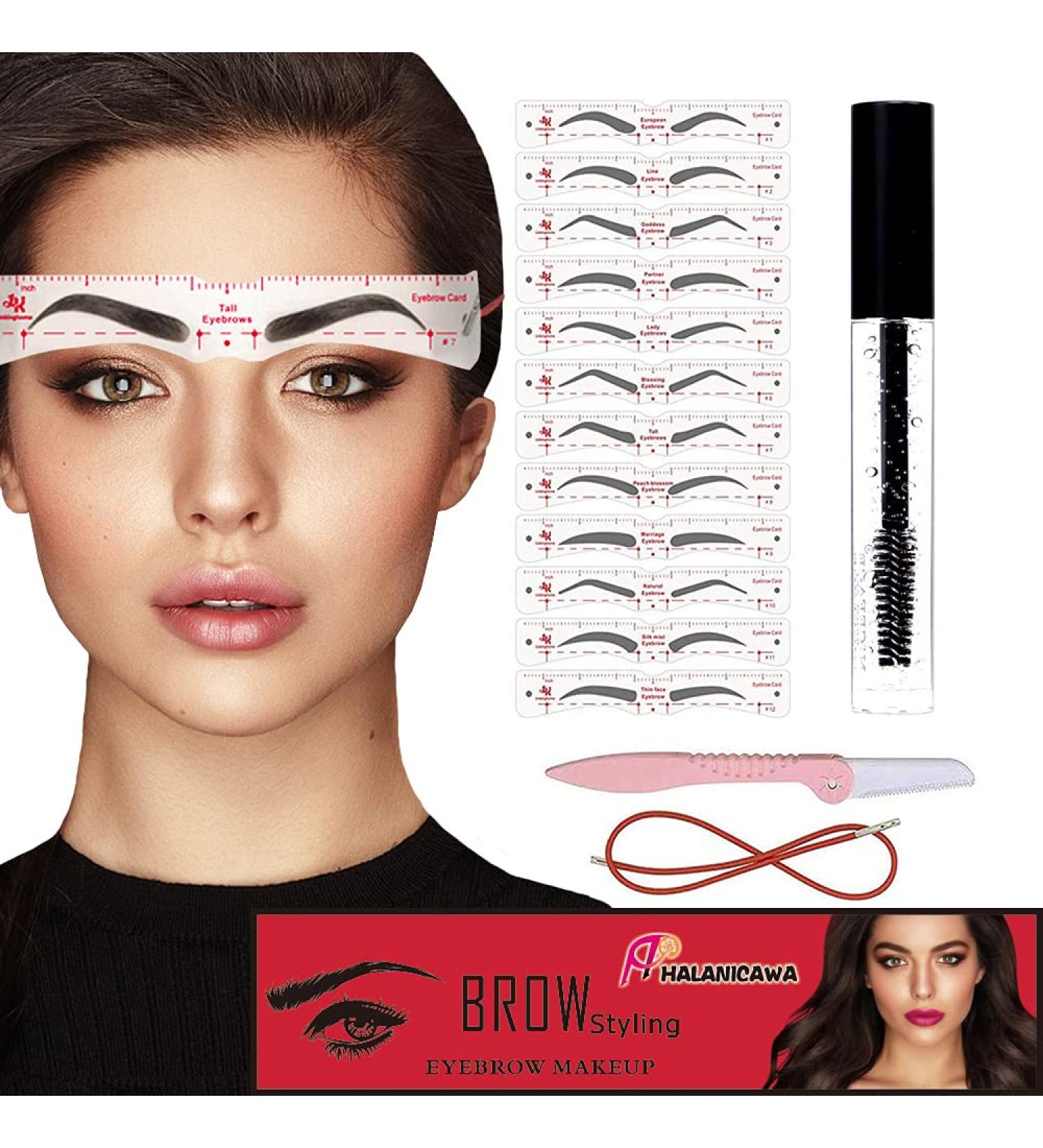 Eyebrow Stencil & Setting Gel Kit | Waterproof Eyebrow Template with Repair Liquid - Brows Styling Set - Buy Online on SooperMarket.com