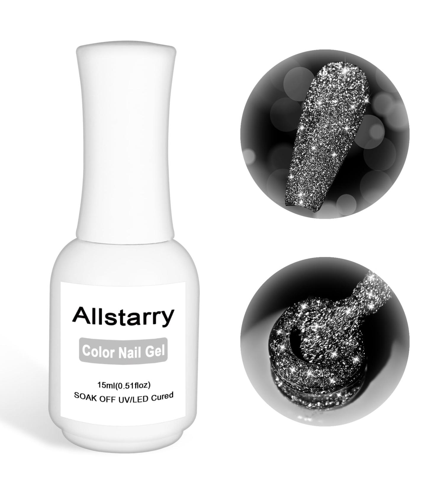 Allstarry Reflective Glitter Gel Nail Polish - 15ml Shimmer & Sparkle for Nail Art & Manicure - UV LED Soak Off - Silver for Parties & Weddings - Buy Online on SooperMarket.com
